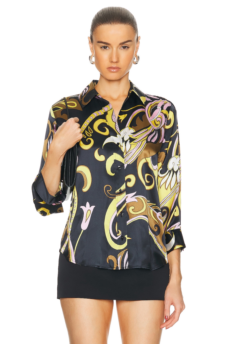 Image 1 of L'AGENCE Dani 3/4 Sleeve Shirt in Olive Multi Abstract