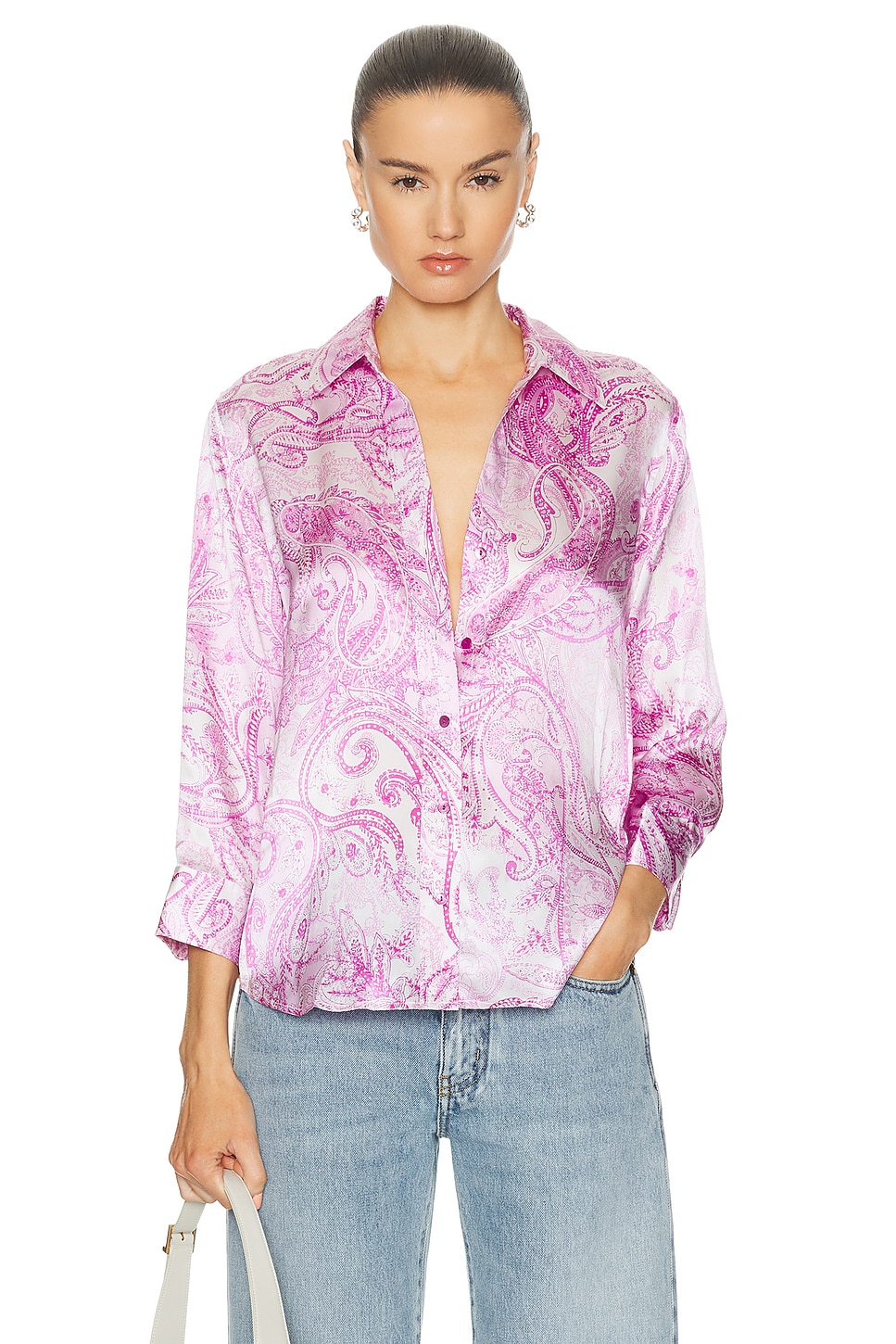 Image 1 of L'AGENCE Dani 3/4 Sleeve Blouse in Lilac Snow Decorated Paisley
