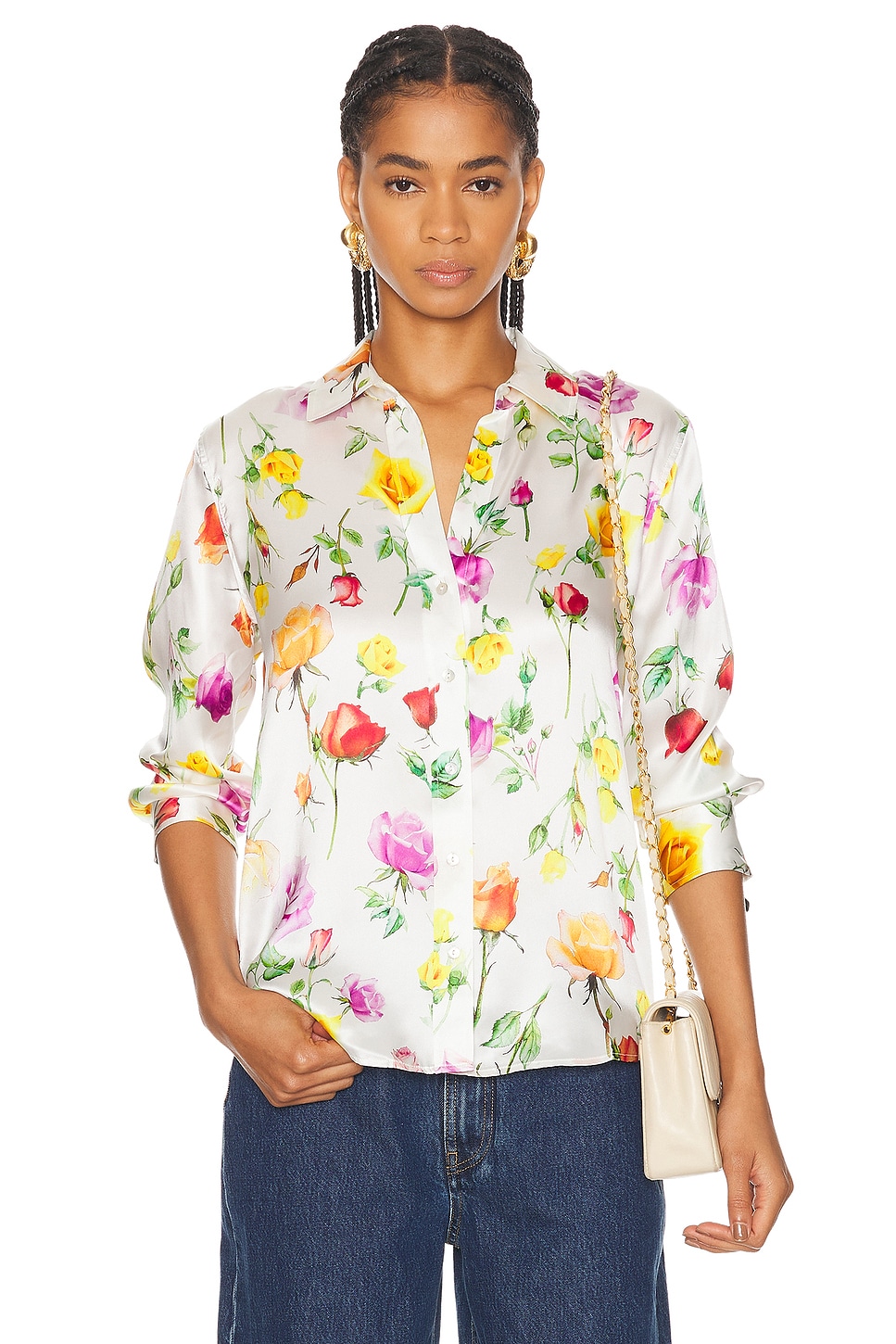 Image 1 of L'AGENCE Dani 3/4 Sleeve Blouse in White Multi Mix Rose
