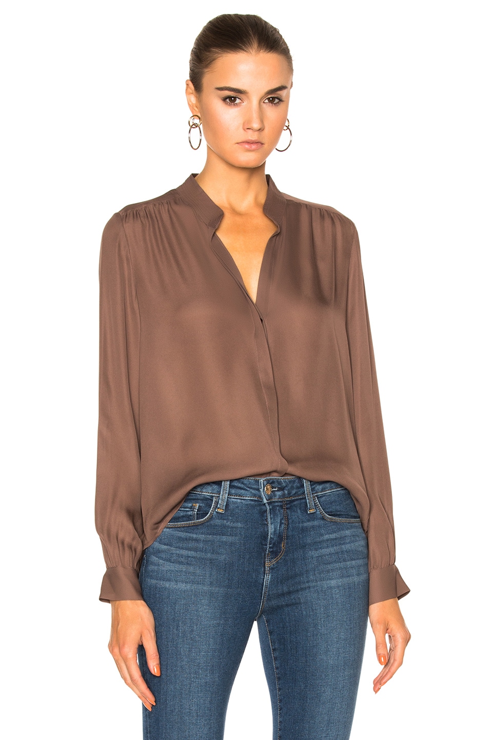 Image 1 of L'AGENCE Bianca Band Collar Blouse in Peppercorn