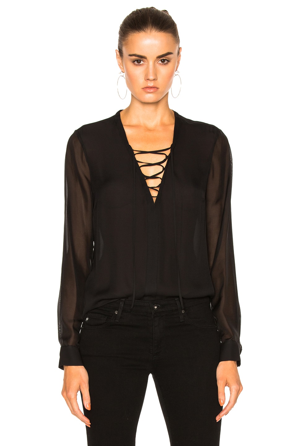 Image 1 of L'AGENCE Ynez Front Lace Up Blouse in Black