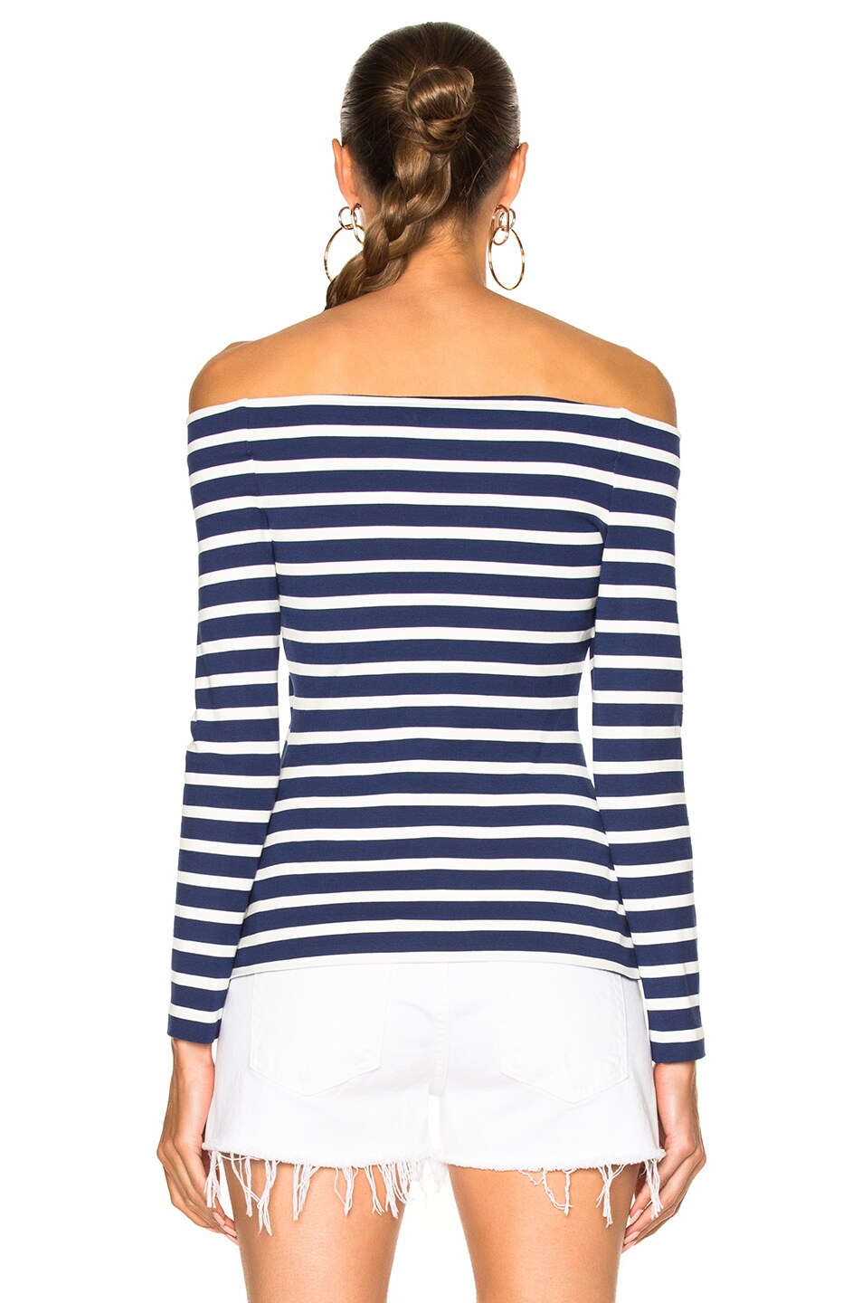 L'AGENCE Cynthia Striped Off-The-Shoulder Top in Navy Magnolia | ModeSens