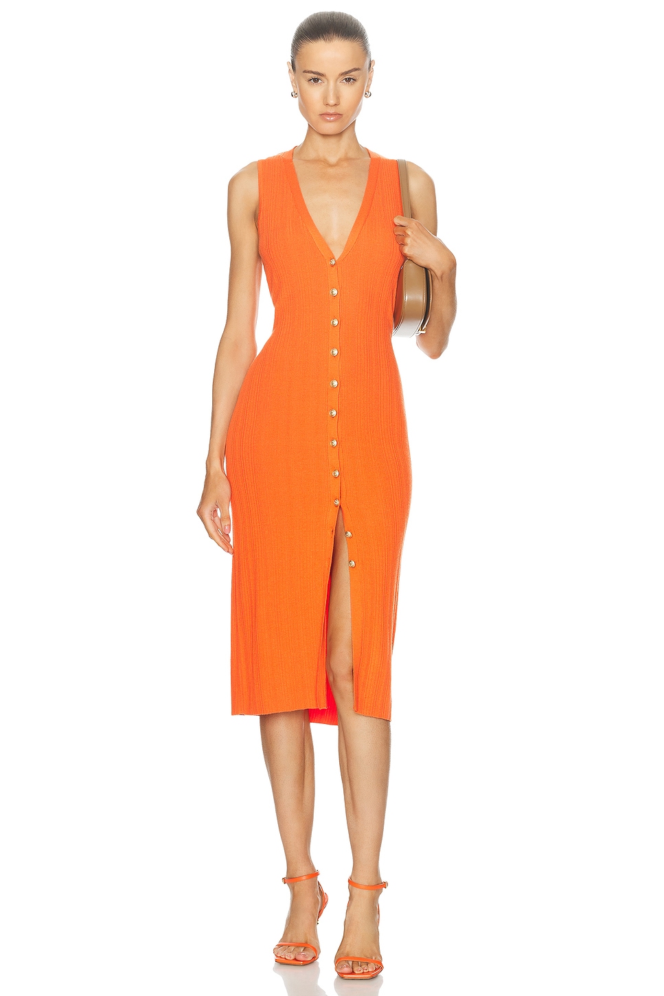 Domino Sleeveless Button Dress in Orange