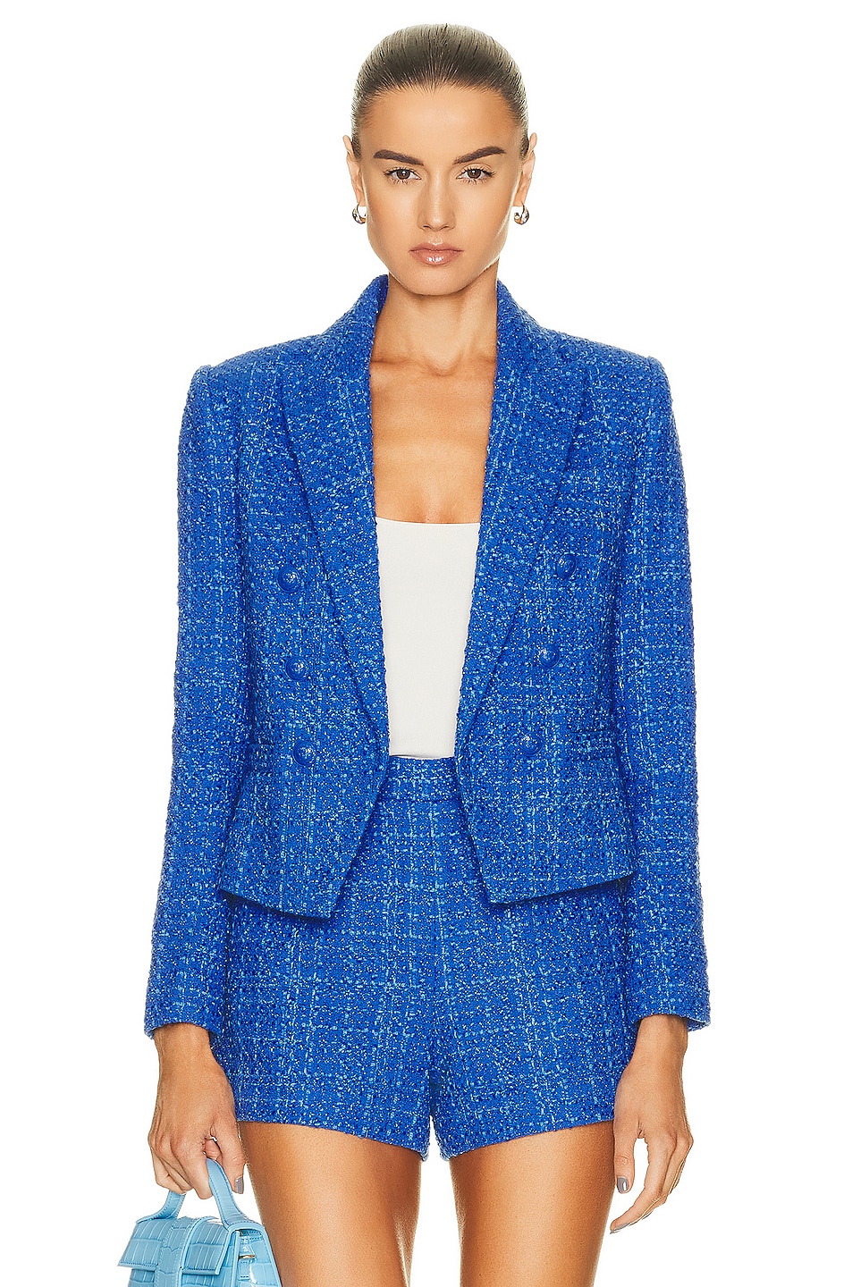 Image 1 of L'AGENCE Brooke Double-breasted Crop Blazer in Twilight Blue