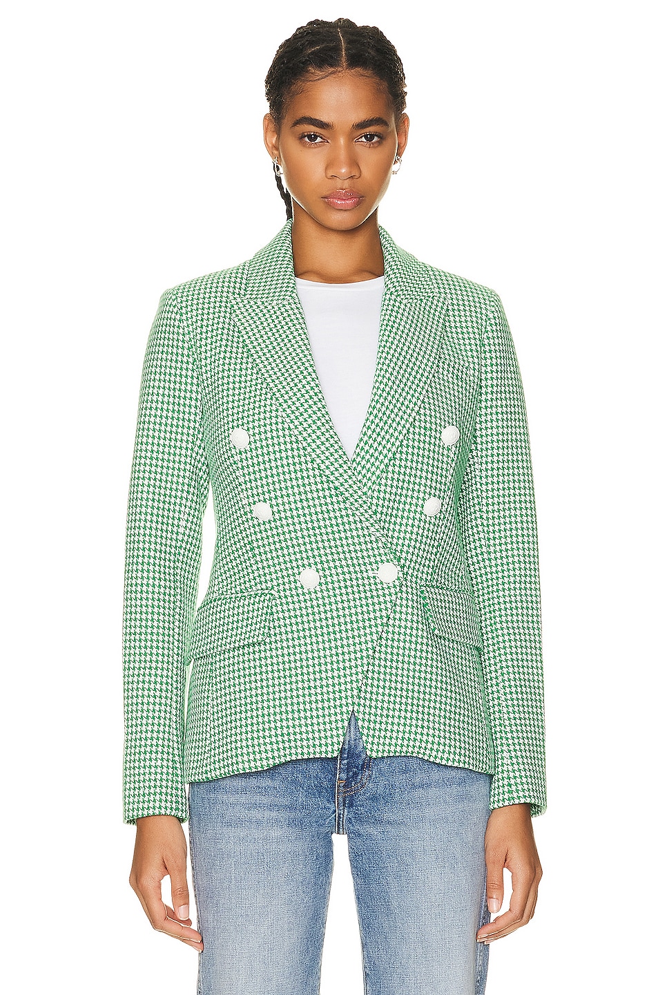 Image 1 of L'AGENCE Kenzie Double-Breasted Blazer in Grass Green