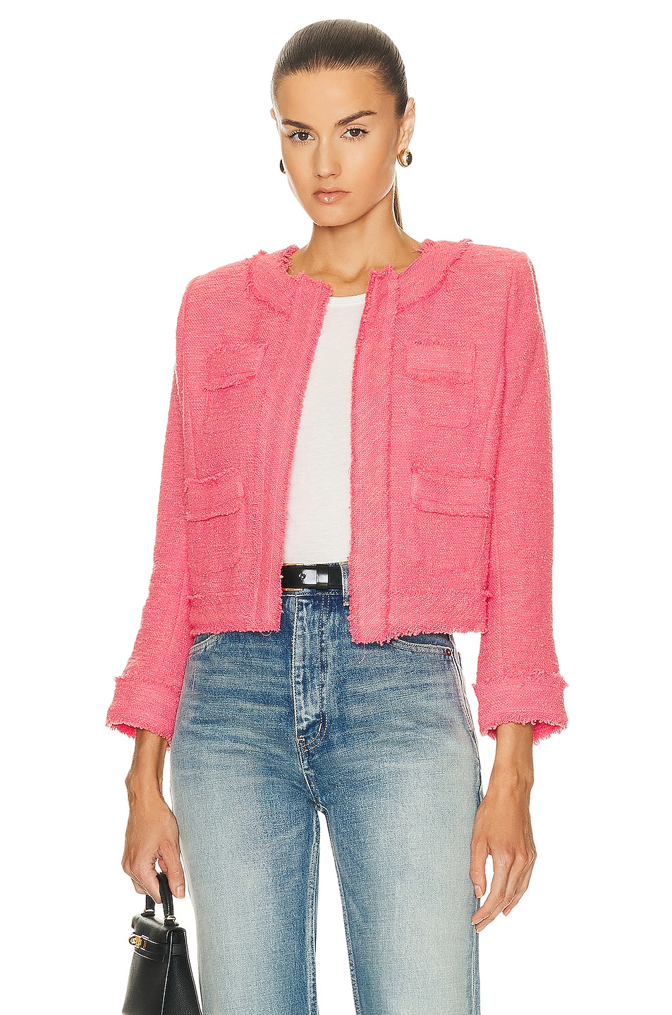 Image 1 of L'AGENCE Keaton Jacket with Fringe in Coral Rose