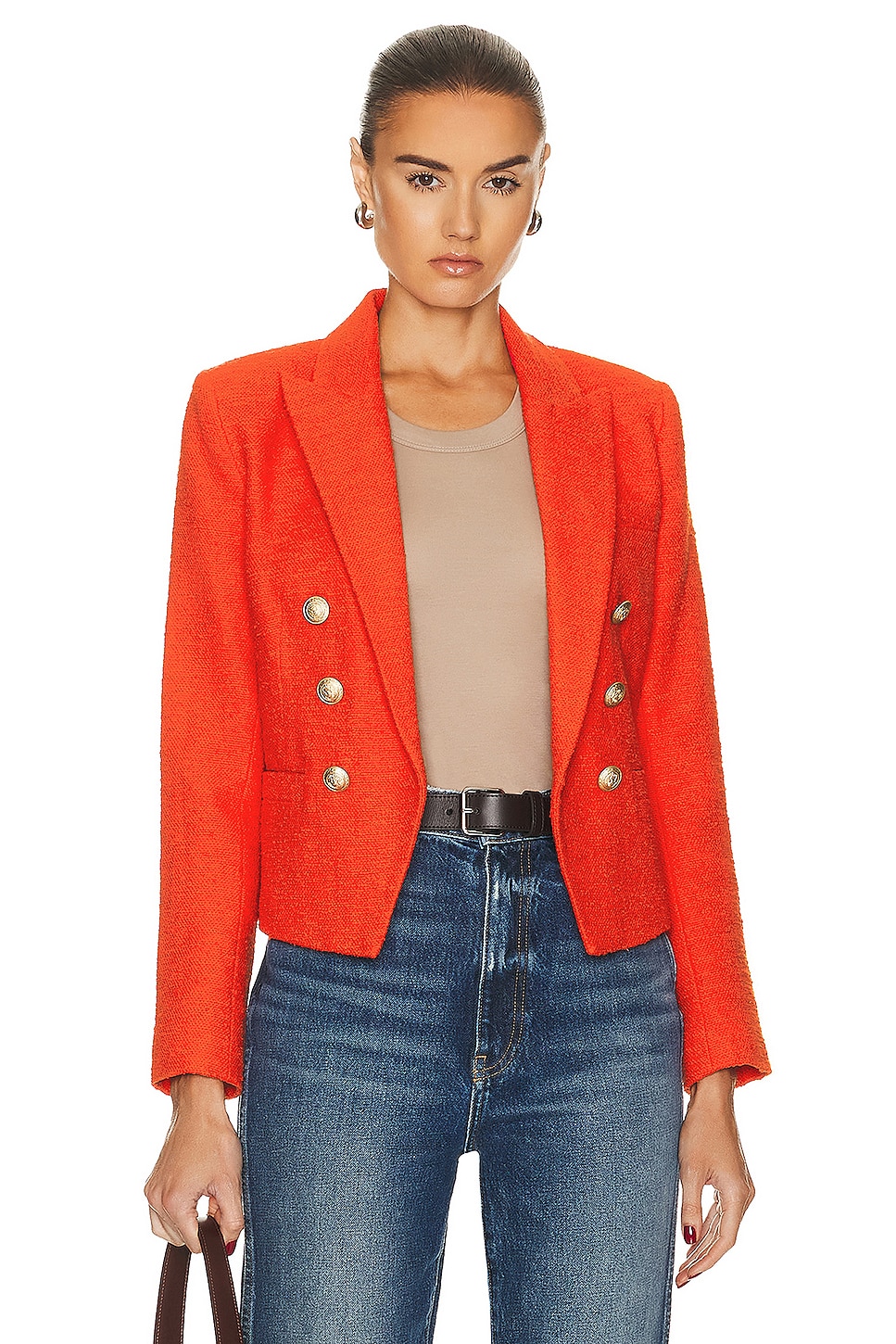 Image 1 of L'AGENCE Brooke Double Breasted Crop Blazer in Fire Red