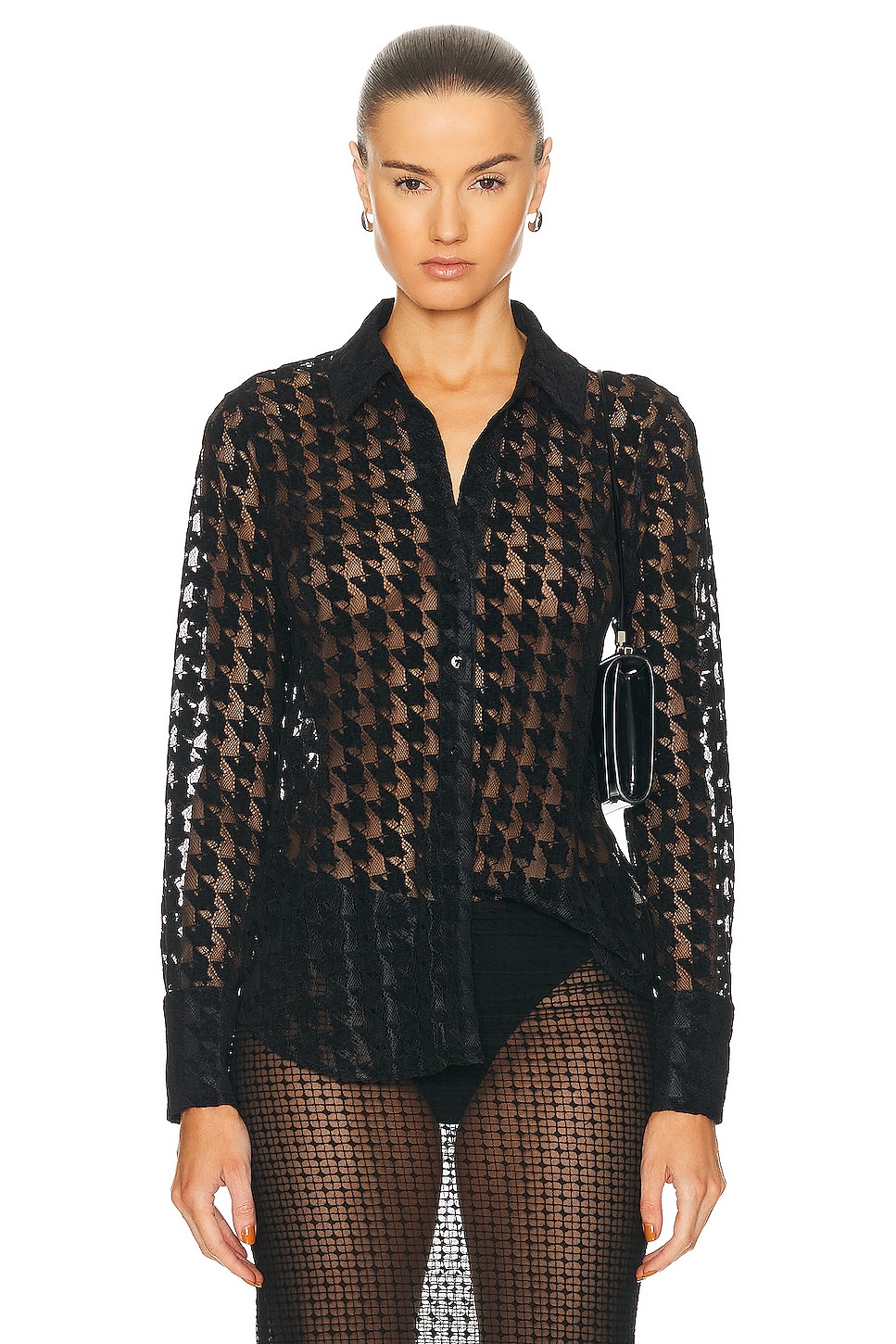 Image 1 of L'AGENCE Hailey Tall Cuff Shirt in Black Houndstooth