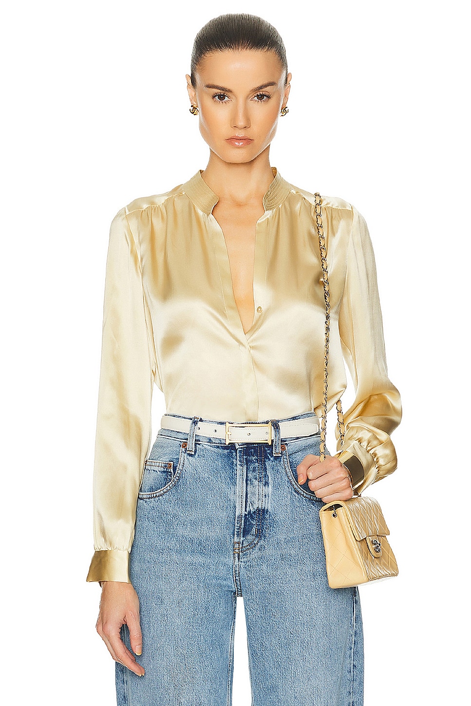 Image 1 of L'AGENCE Bianca Band Collar Blouse in Marzipan