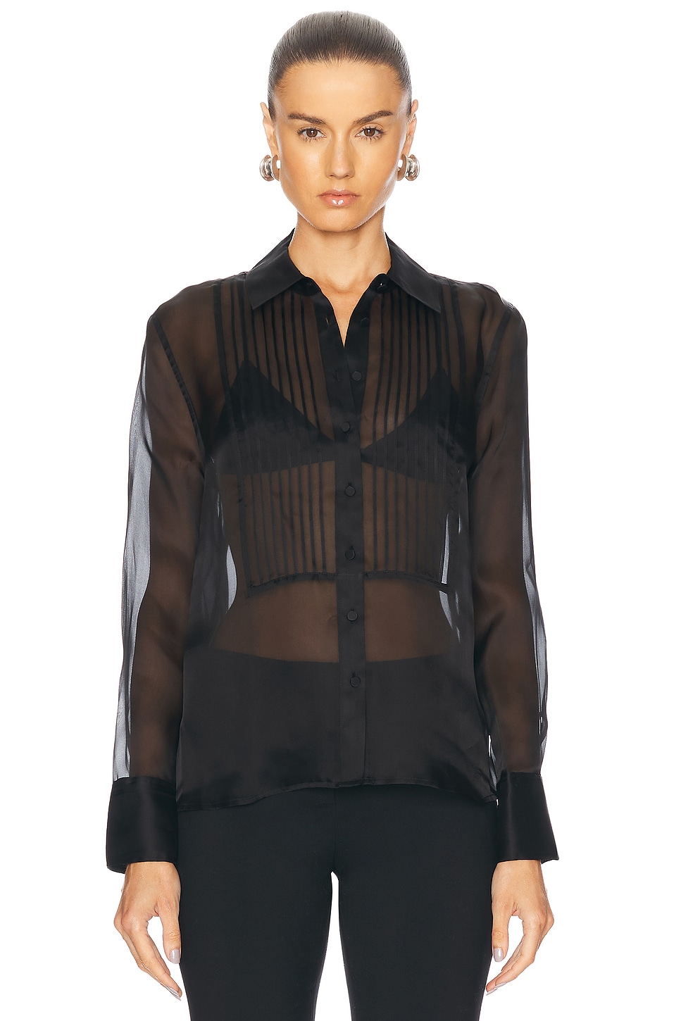 Shop L Agence Divya Pintuck Tux Shirt In Black