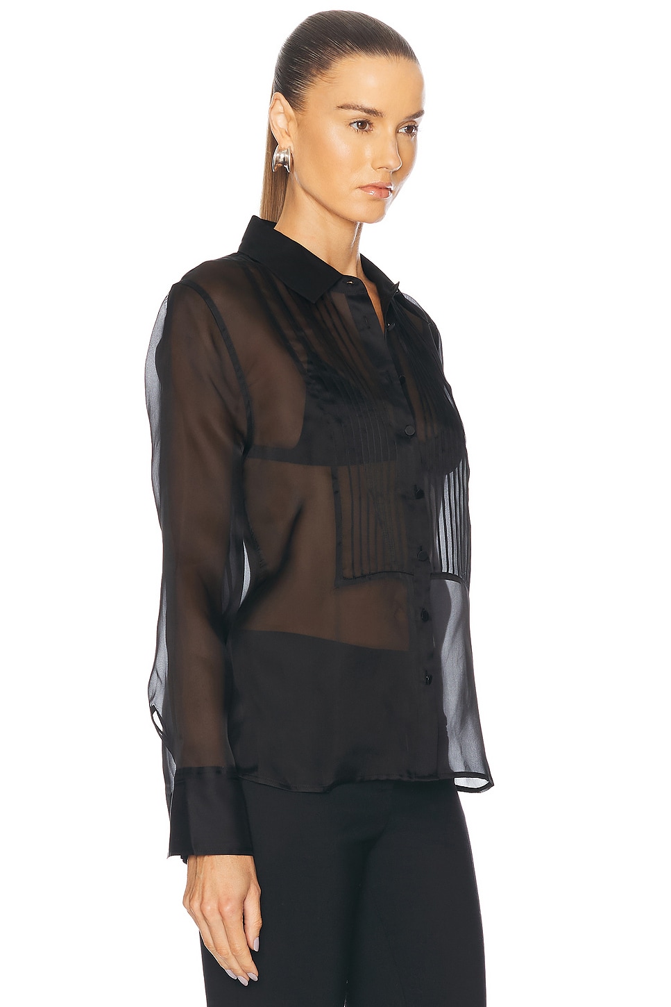 Shop L Agence Divya Pintuck Tux Shirt In Black