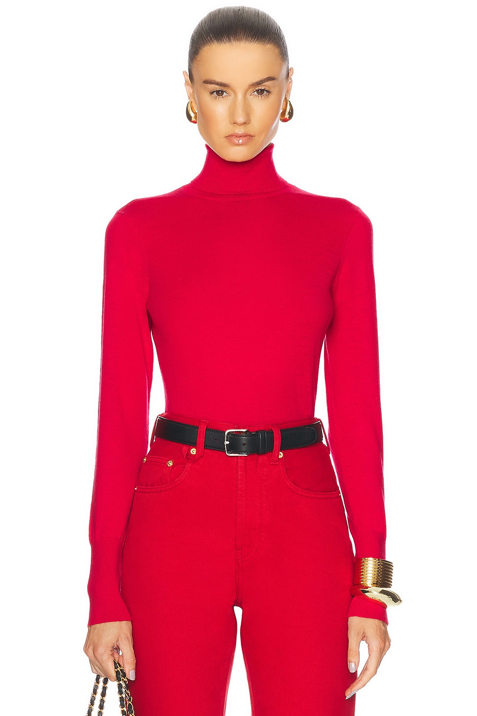 Shop L Agence Flora Turtleneck Top In Lava Red & Gold