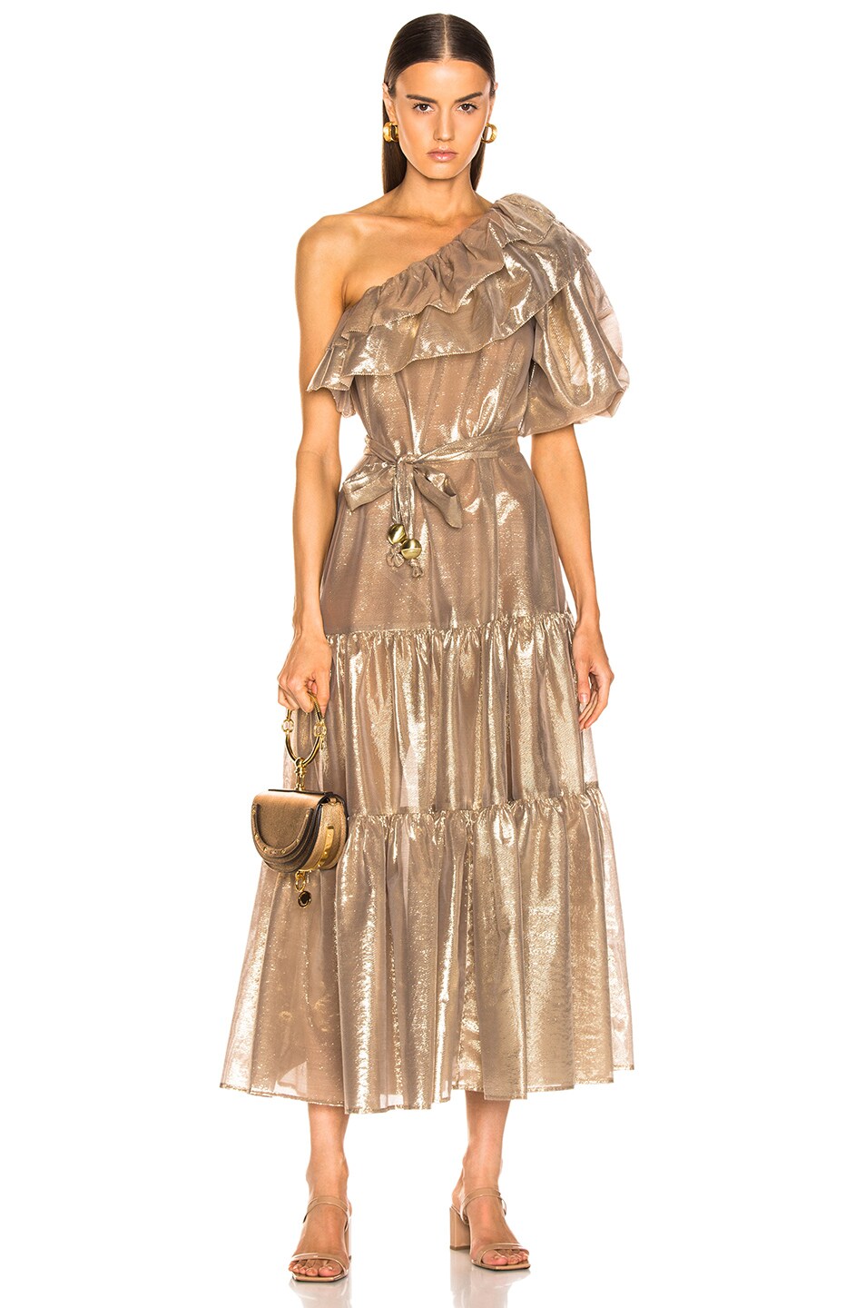 Image 1 of Lisa Marie Fernandez Arden Double Ruffle Dress in Gold Metallic