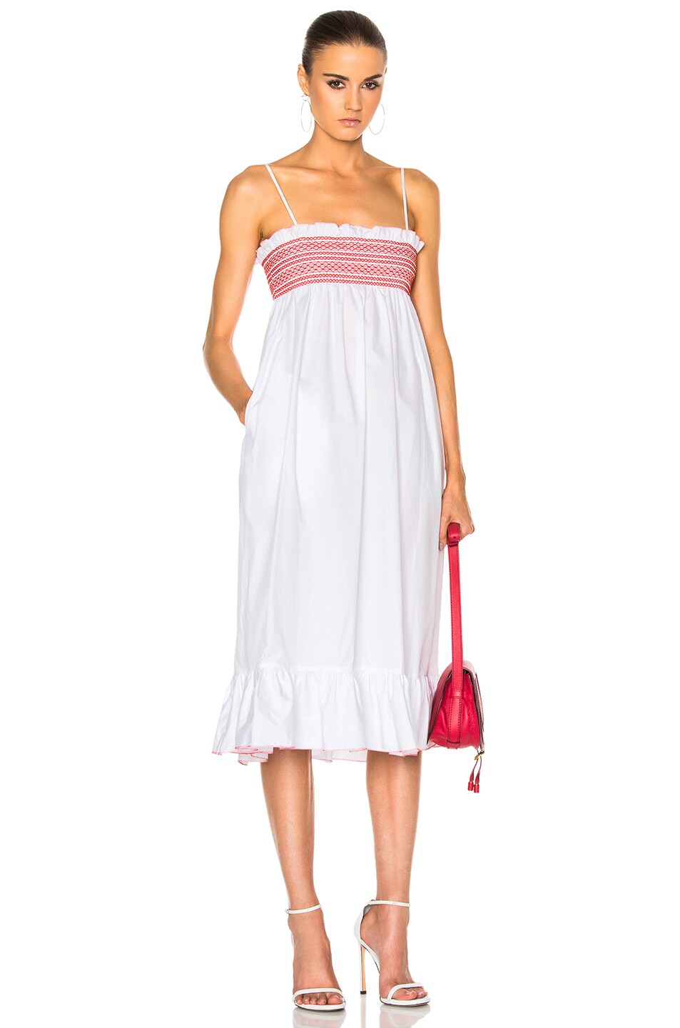 Image 1 of Lisa Marie Fernandez Smocked Slip Dress in White & Red