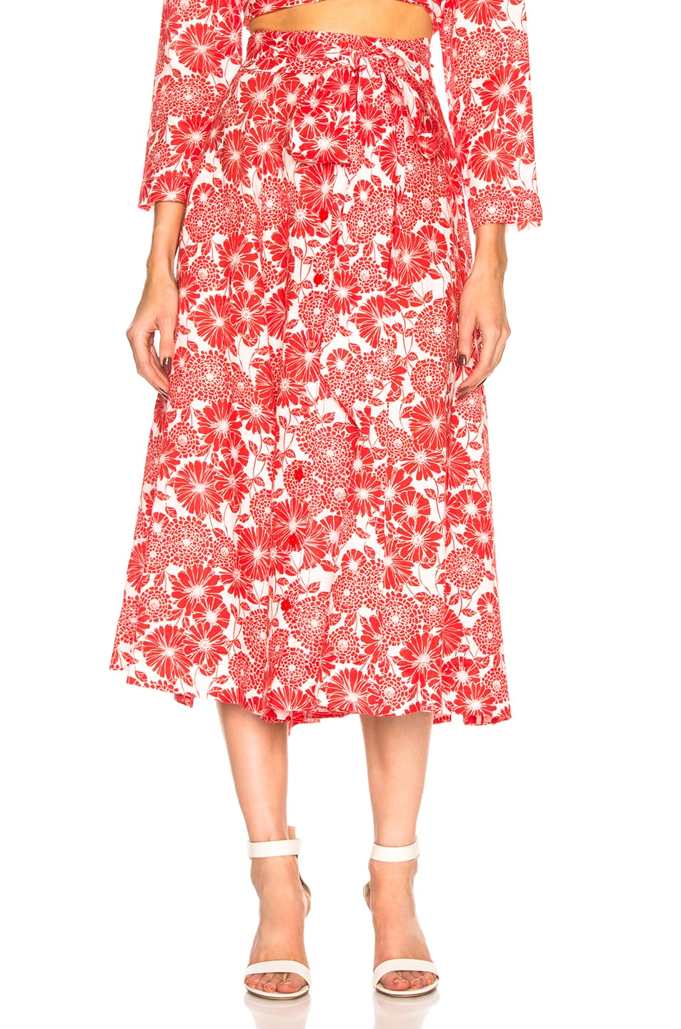 Image 1 of Lisa Marie Fernandez Linen Beach Skirt in Tomato Floral