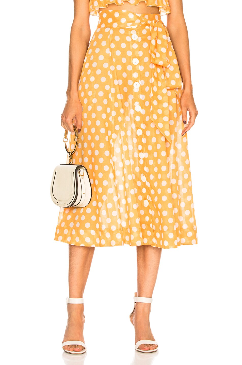 Image 1 of Lisa Marie Fernandez Beach Skirt in Orange & White Polka Dot