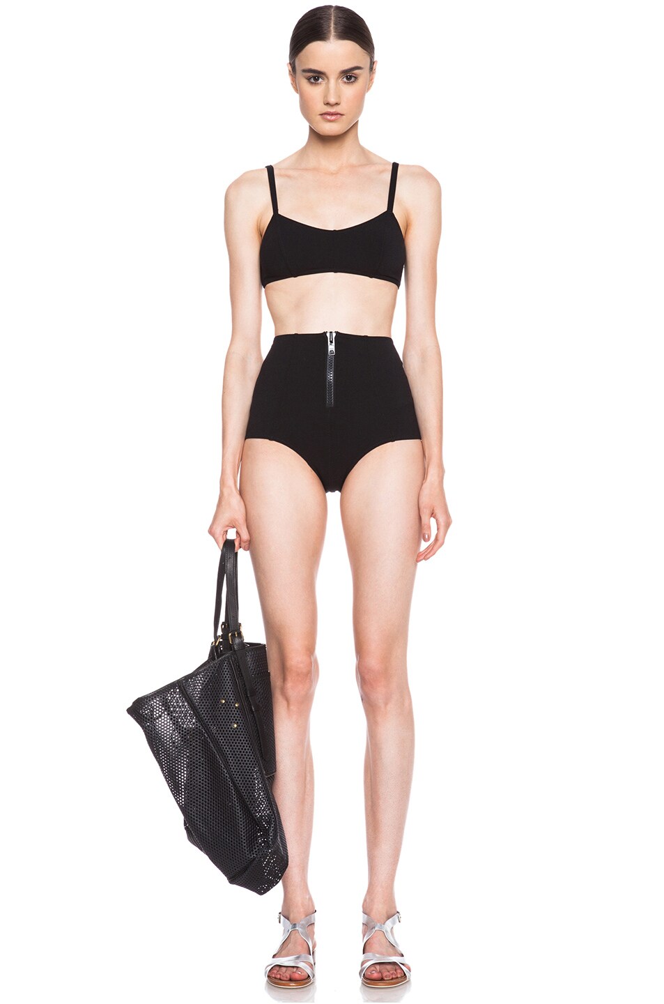 Image 1 of Lisa Marie Fernandez Genevieve Zip High Waist Nylon-Blend Bikini in Black Vintage