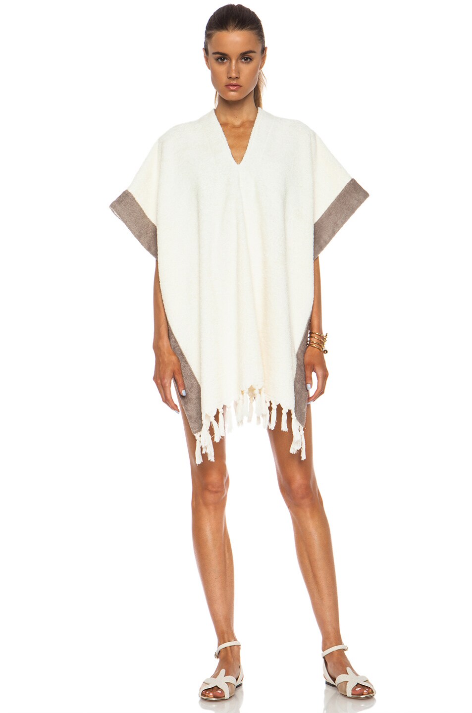 Image 1 of Lisa Marie Fernandez Terry Beach Poncho in Cream & Taupe