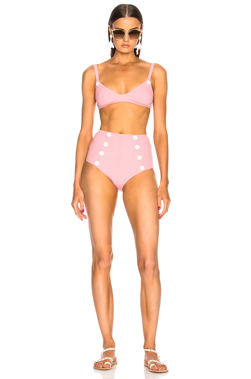 Image 1 of Lisa Marie Fernandez Magdalena Seersucker Bikini Set in Pink