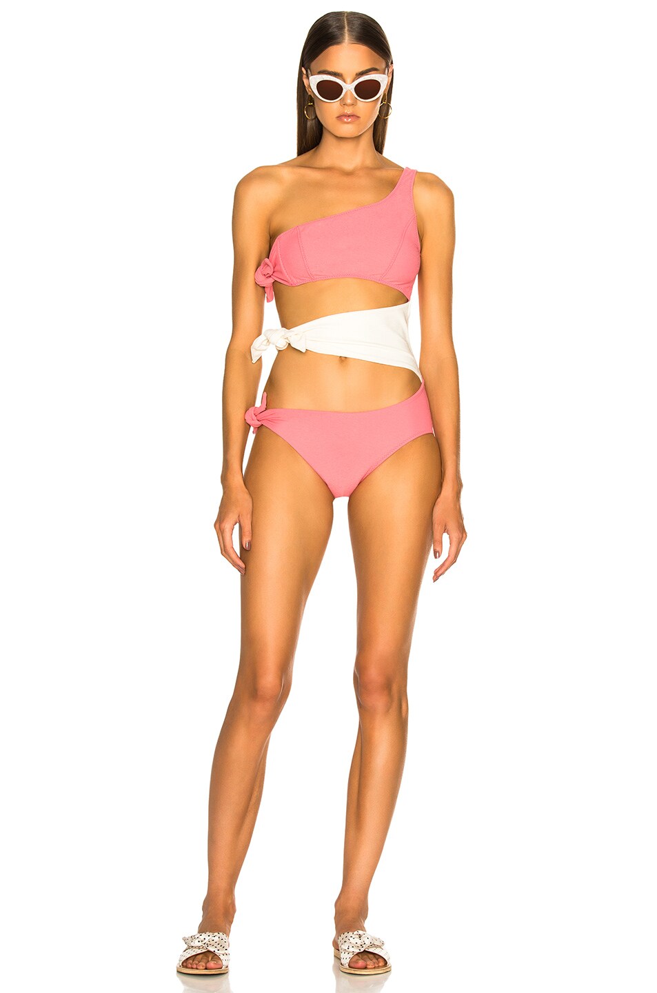 Image 1 of Lisa Marie Fernandez Bianca Swimsuit in Pink & Cream