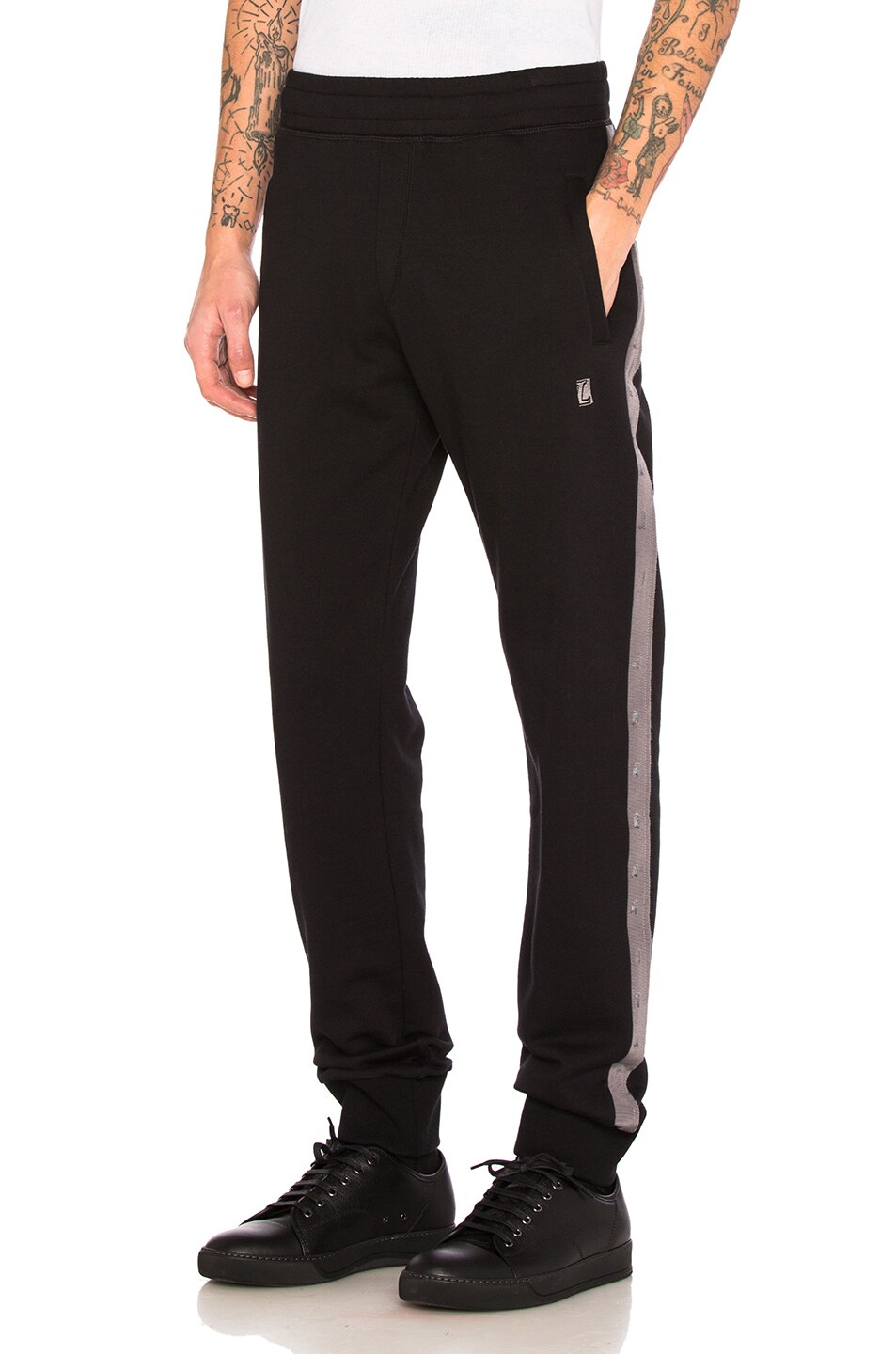 Image 1 of Lanvin Fleece Grosgrain Slim Pant in Black