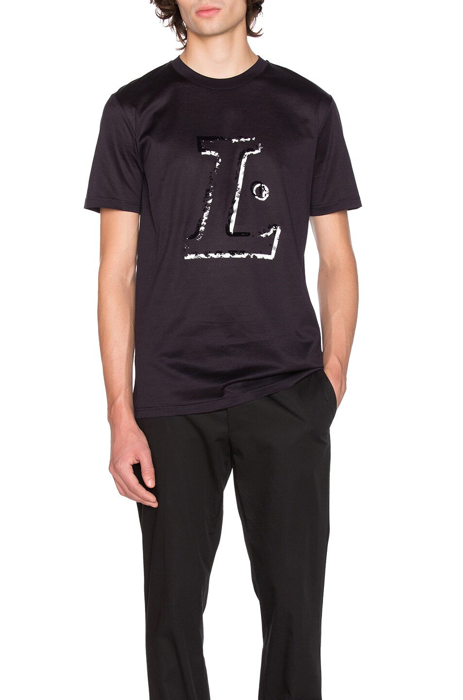 Image 1 of Lanvin L Placed Print Tee in Ink Blue
