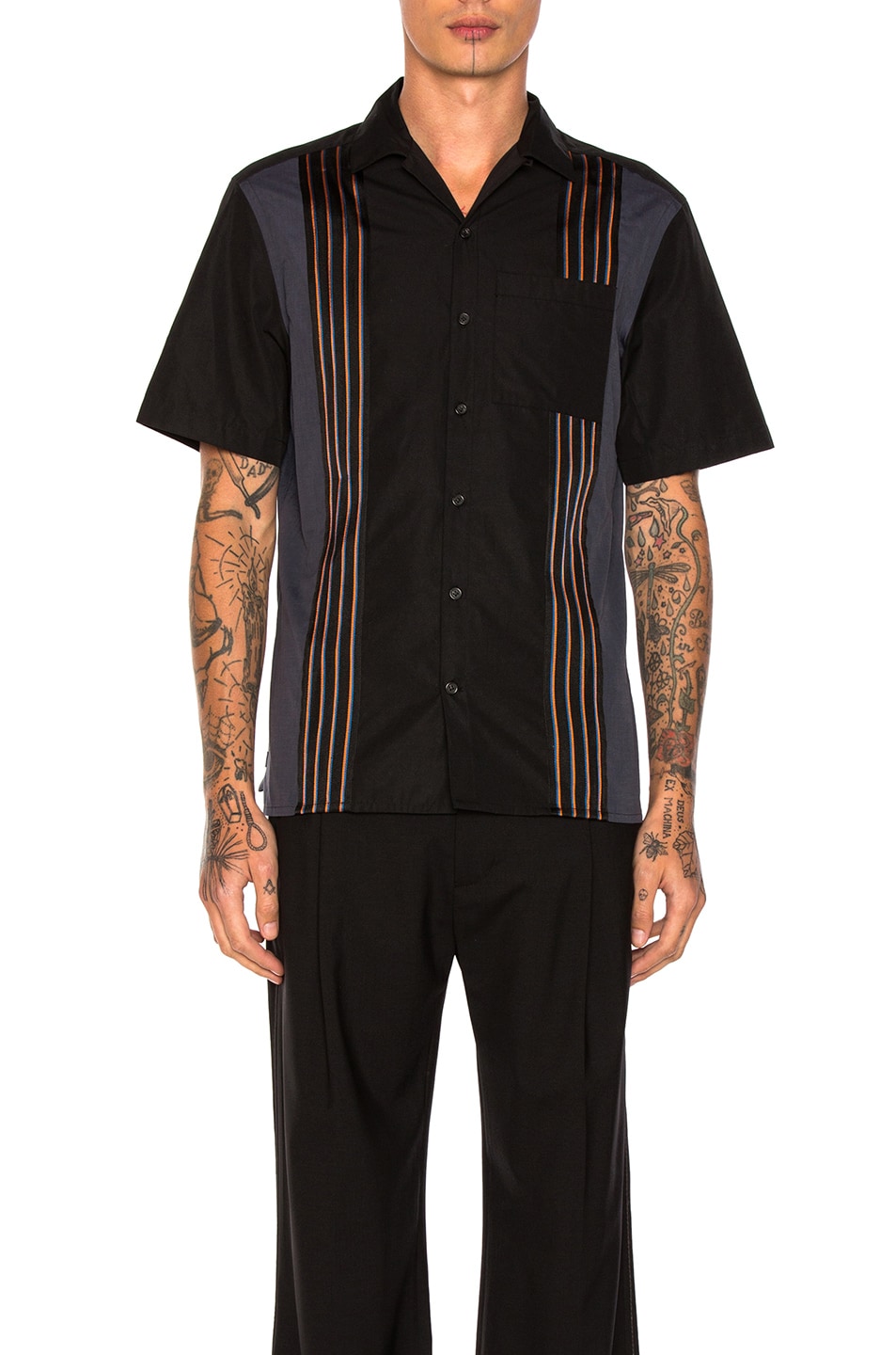 Image 1 of Lanvin Striped Bowling Shirt in Black