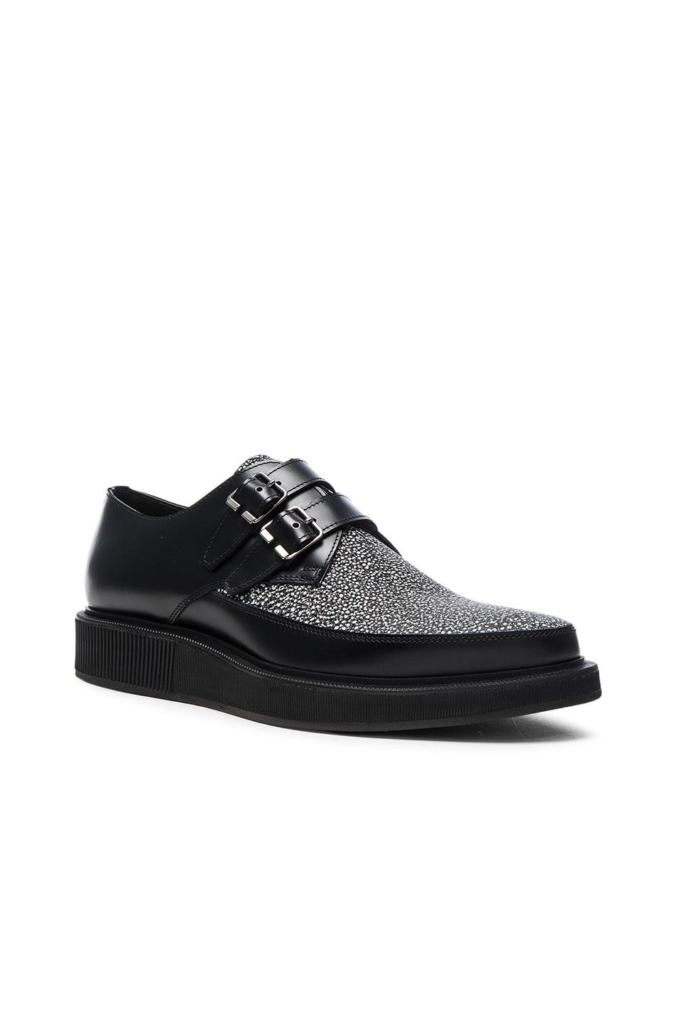 Image 1 of Lanvin Contrast Leather Monk Shoes in Black & White