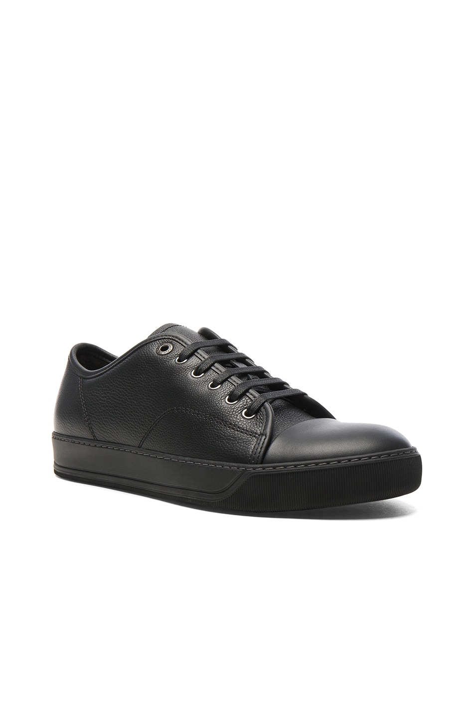 Image 1 of Lanvin Leather Low-Top Sneakers in Black