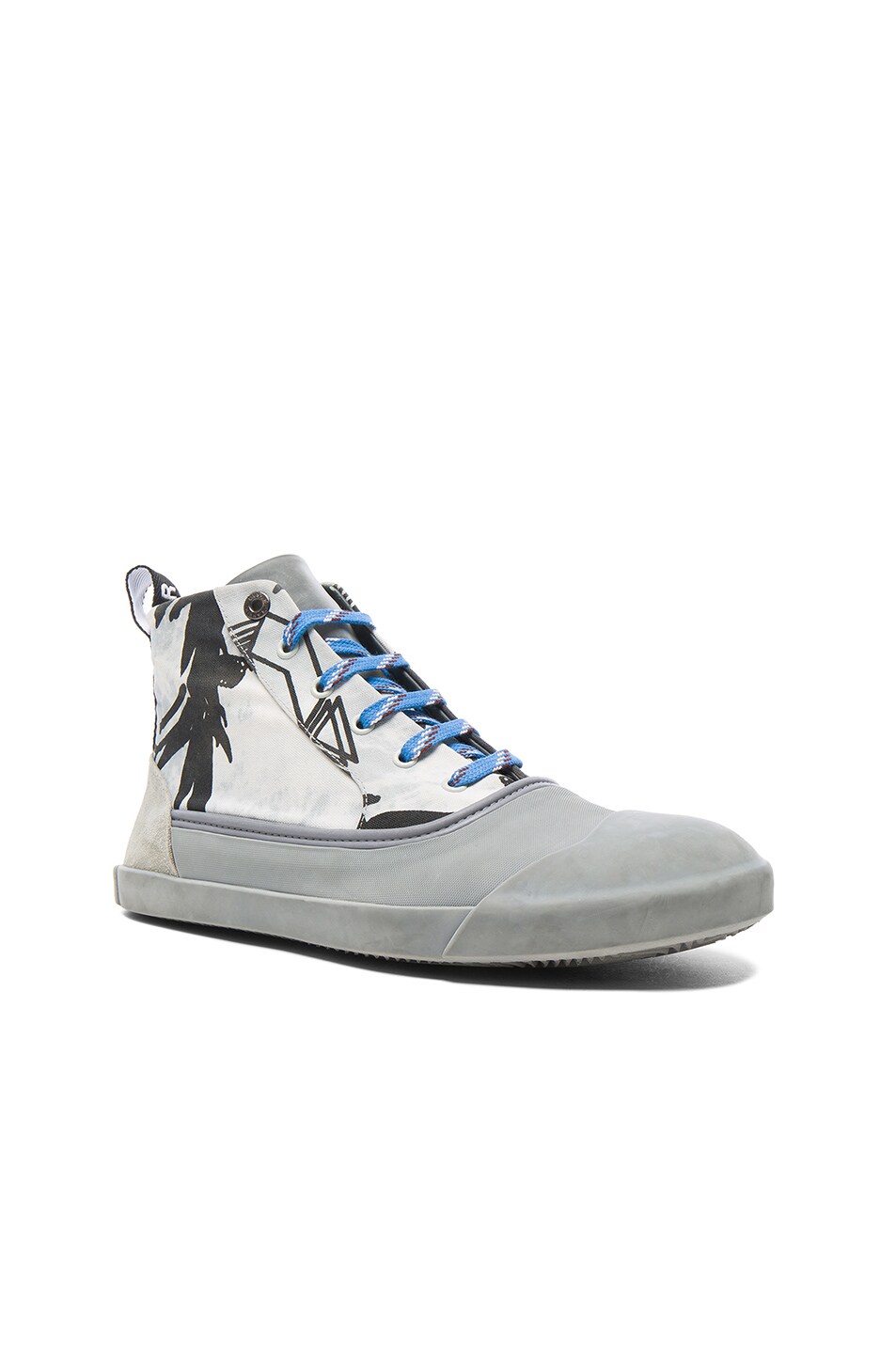 Image 1 of Lanvin Printed Canvas Mid Top Sneakers in Black