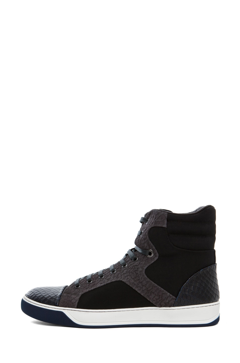 Image 1 of Lanvin High Top Cotton Embossed Sneaker in Black