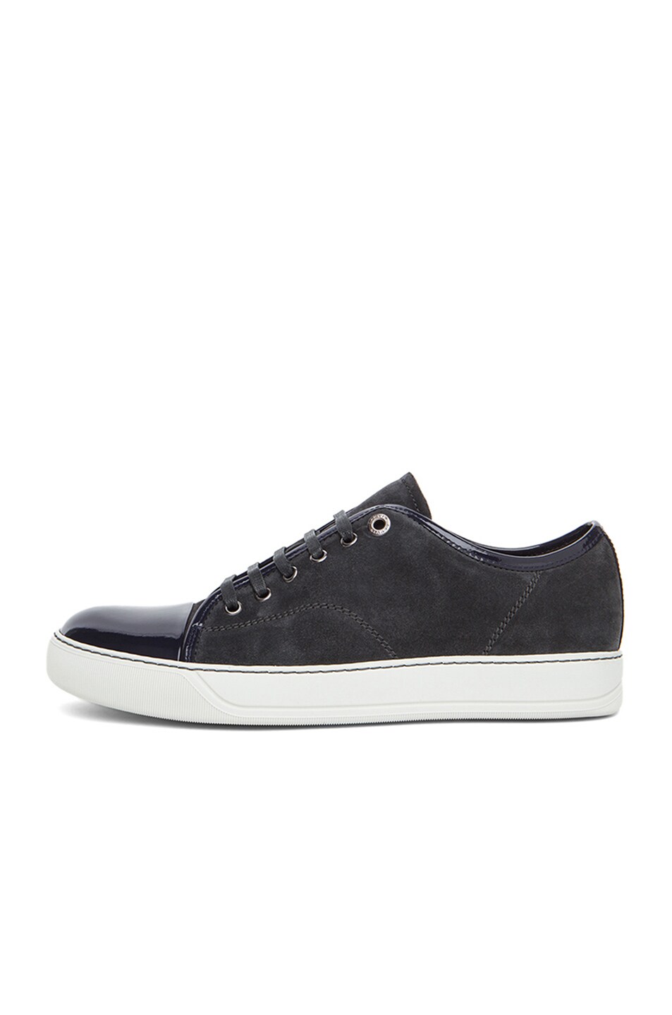 Lanvin Calfskin Suede & Patent Low Top Sneakers in Dark Grey & Navy ...