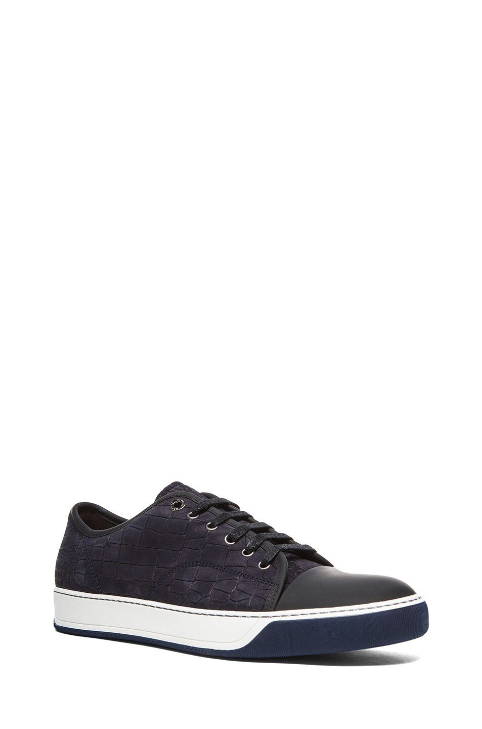 Image 1 of Lanvin Embossed Calfskin Low Top Sneakers in Dark Blue