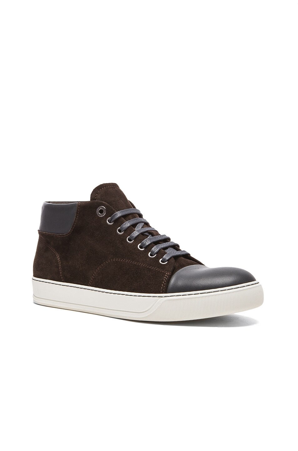 Image 1 of Lanvin Velvet Calfskin and Nappa Mid Top Desert Sneaker in Dark Grey