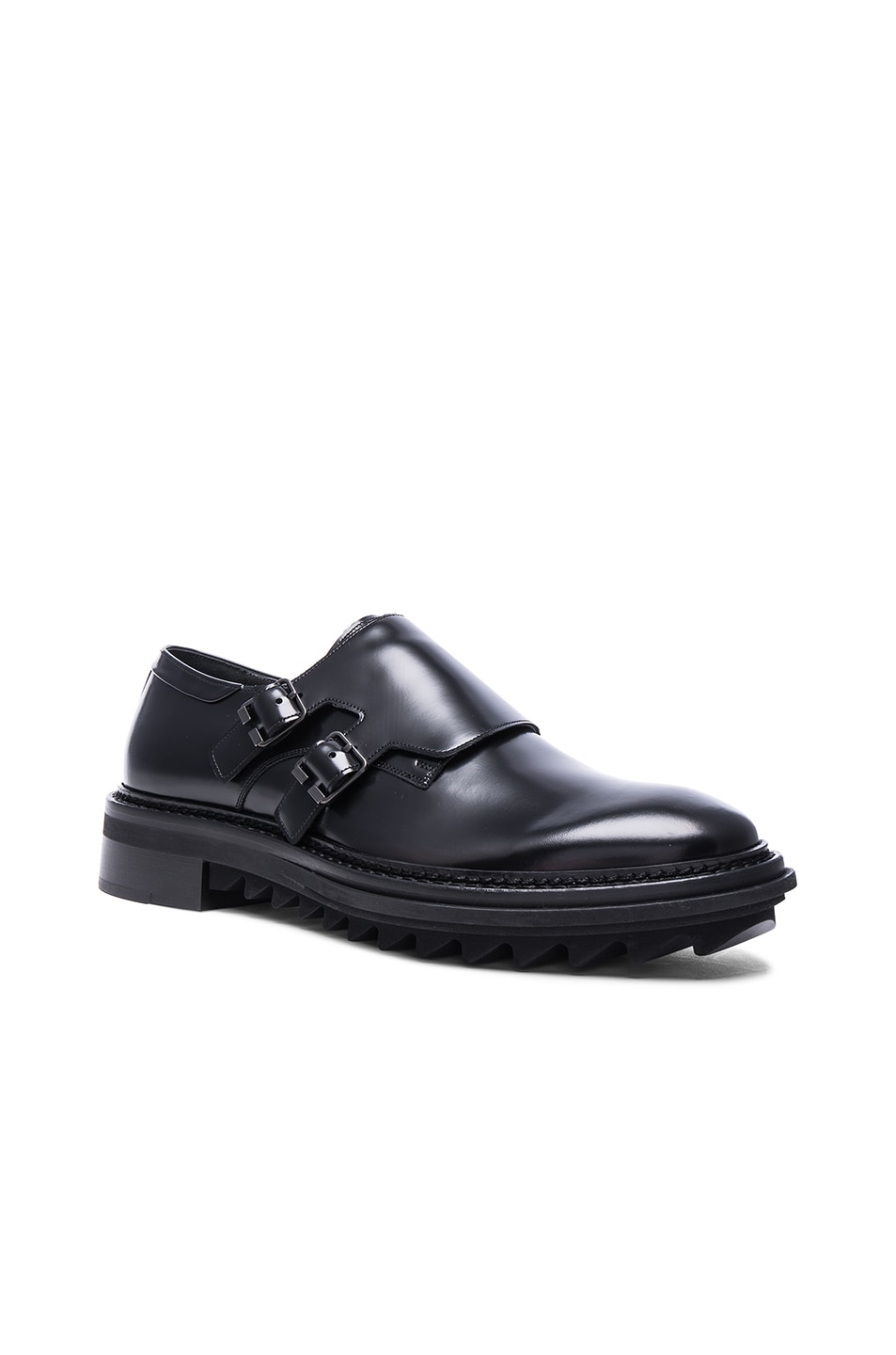 Image 1 of Lanvin Glossy Calfskin Leather Monk Shoes in Black