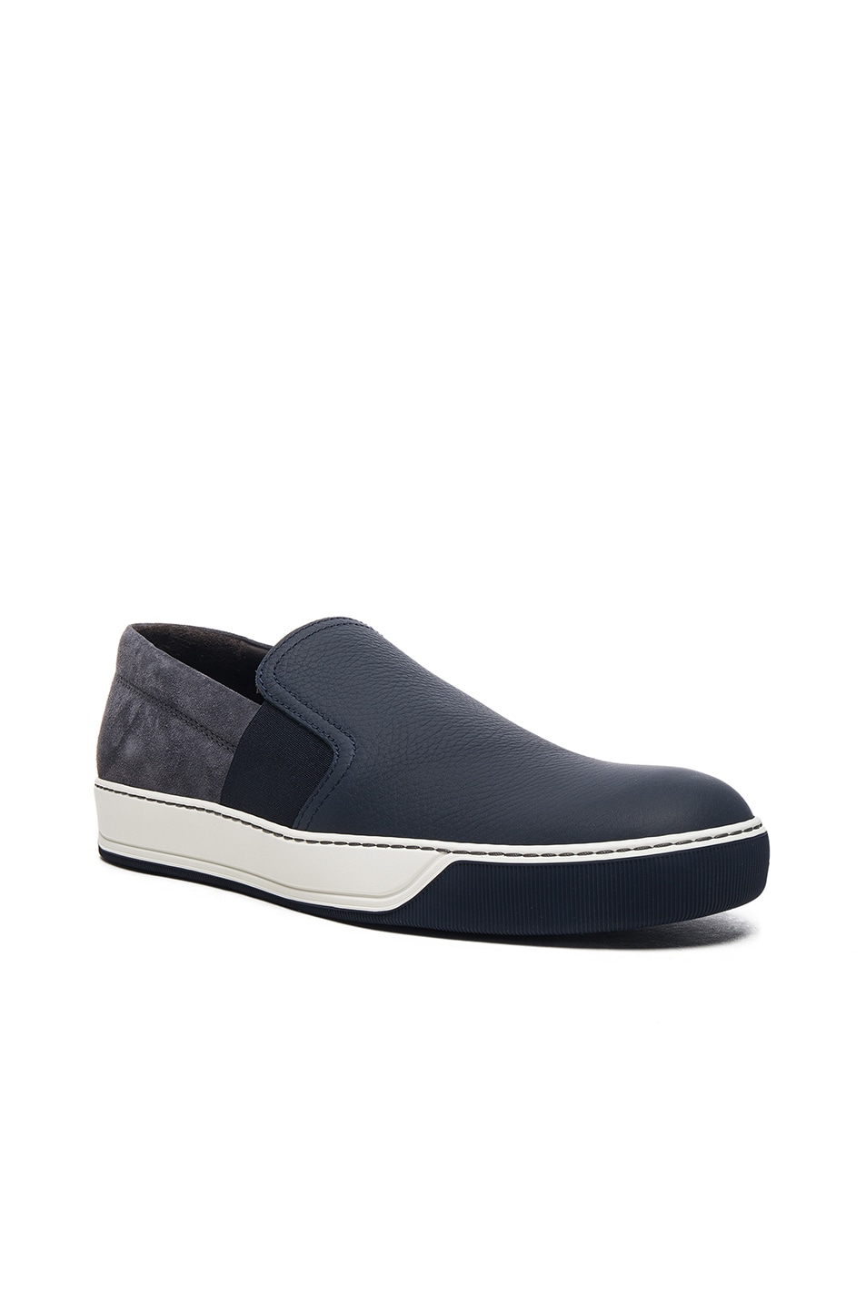 Image 1 of Lanvin Opaco Grained Calfskin Slipper Sneakers in Dark Blue