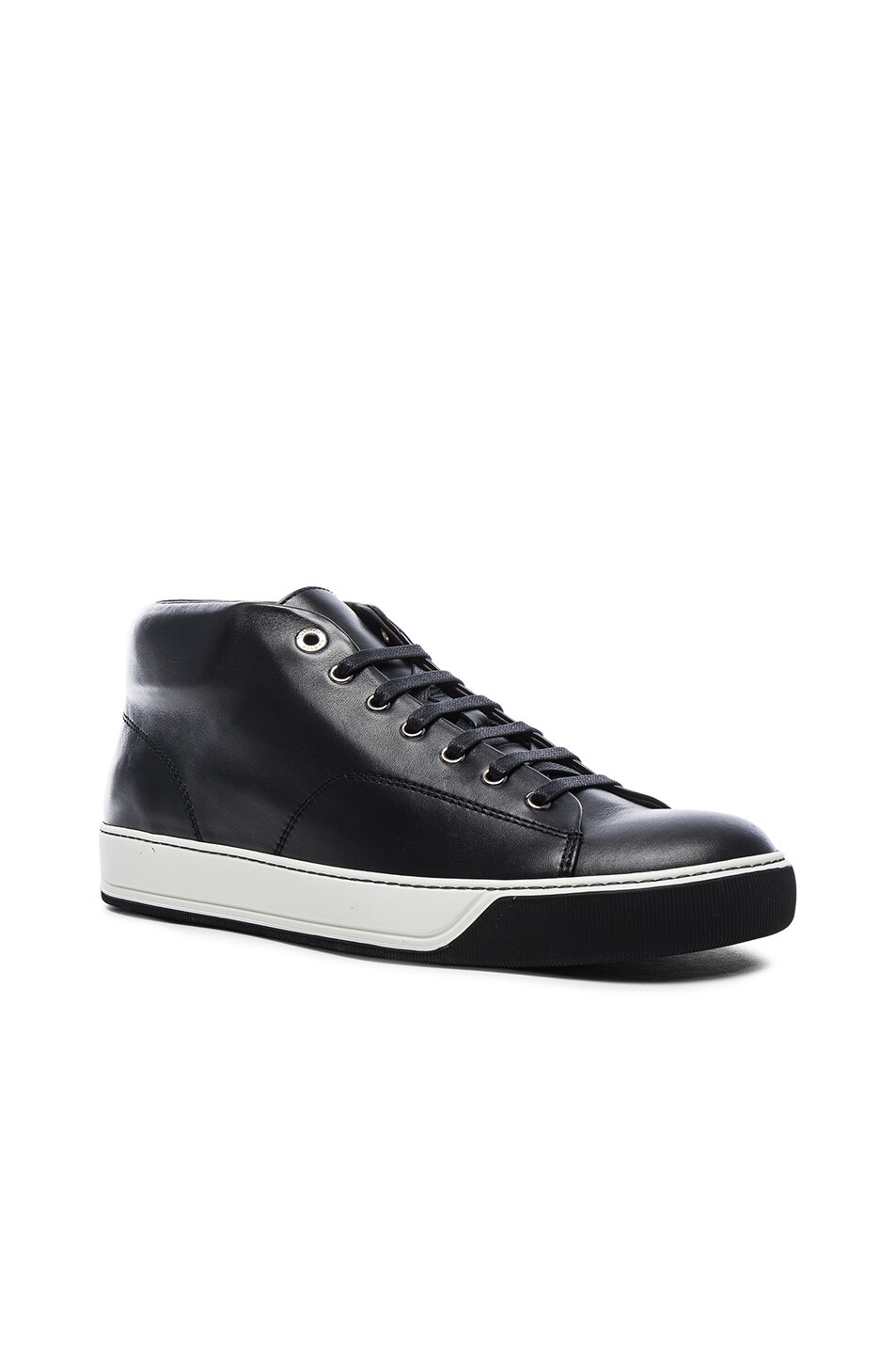 Image 1 of Lanvin Nappa Leather Mid Top Sneakers in Black
