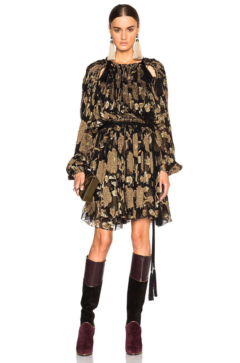 Image 1 of Lanvin Embroidered Silk Mini Dress in Gold