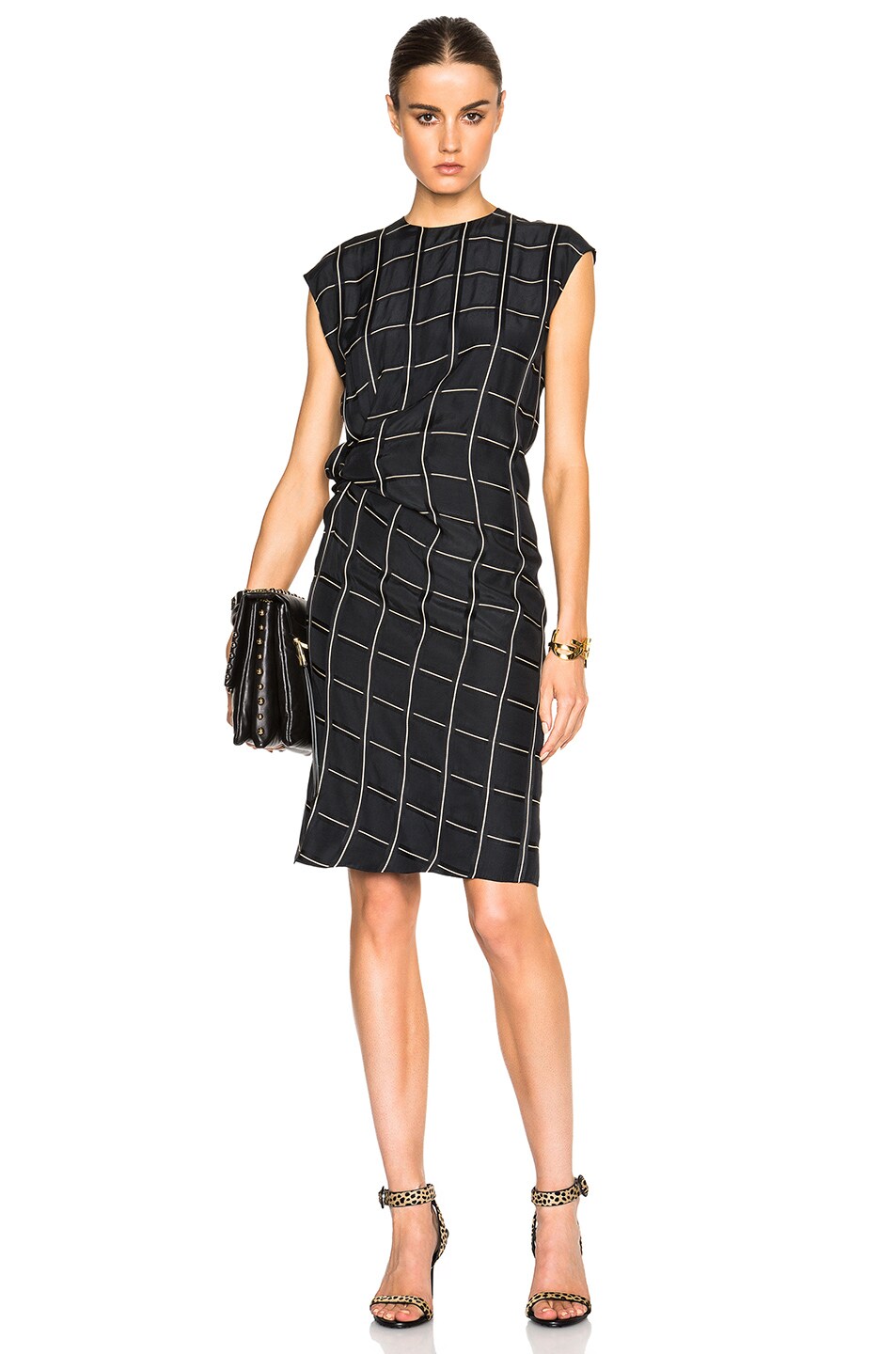 Image 1 of Lanvin Viscose Windowpane Print Dress in Black