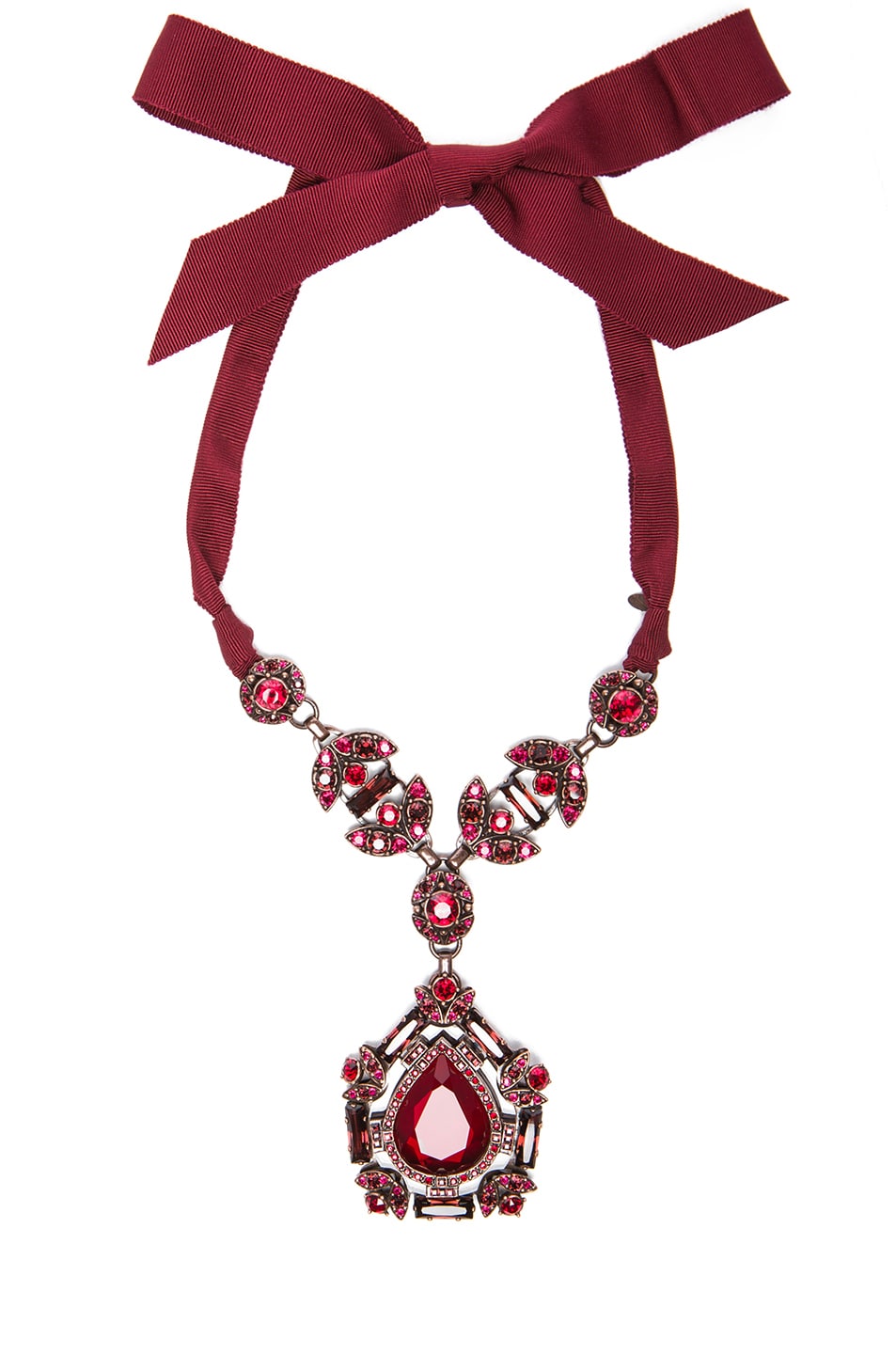 Image 1 of Lanvin Jeweled Antique Brass Necklace in Rouge