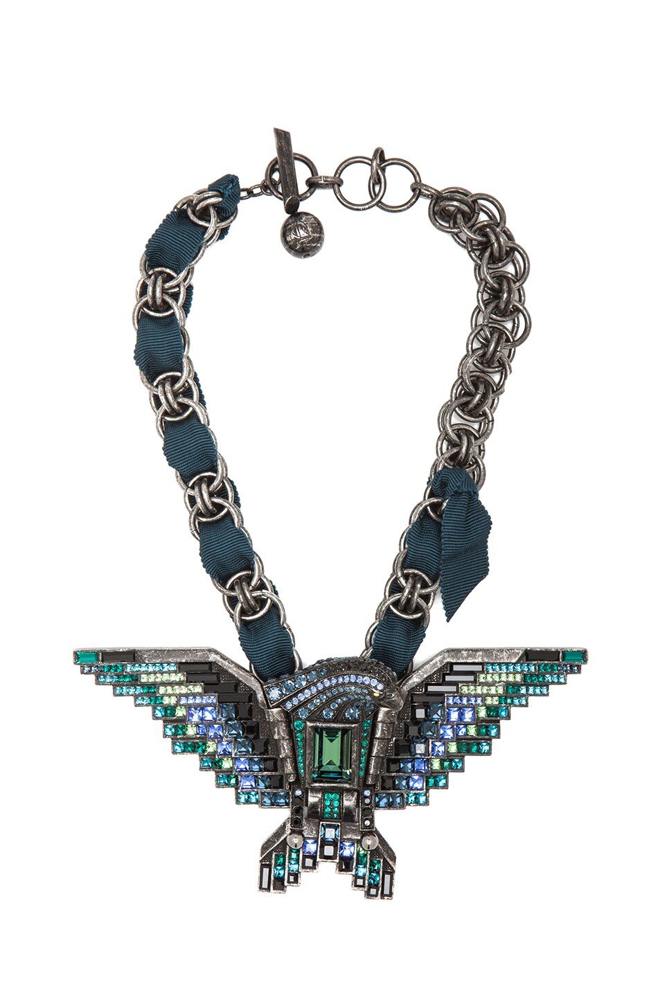 Image 1 of Lanvin Eagle Antique Plated Necklace in Bleu & Vert