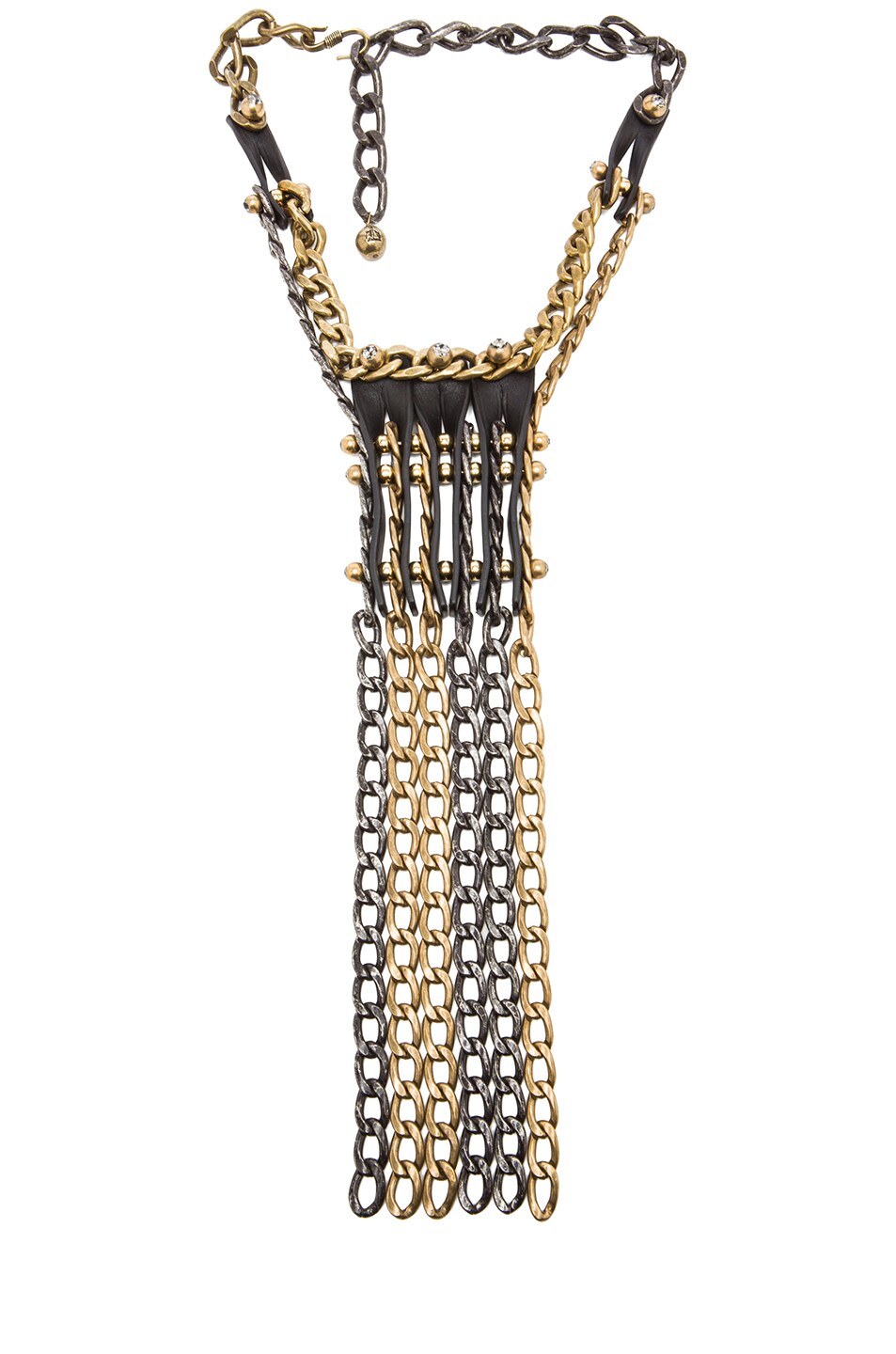 Image 1 of Lanvin Leather Chain Necklace in Silver & Bronze