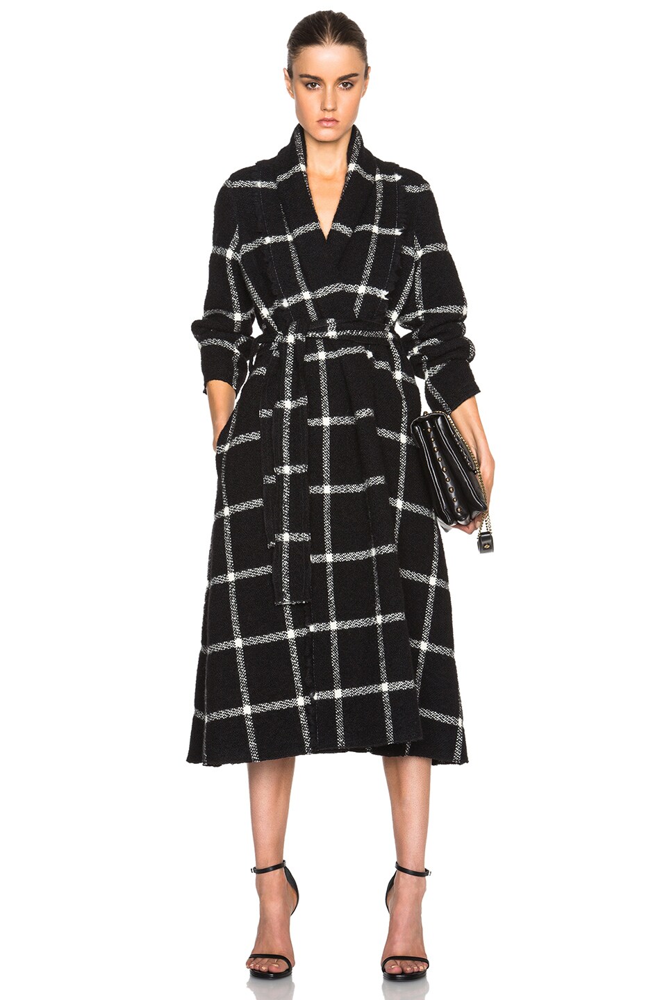 Image 1 of Lanvin Wool Mohair Windowpane Wrap Coat in Black