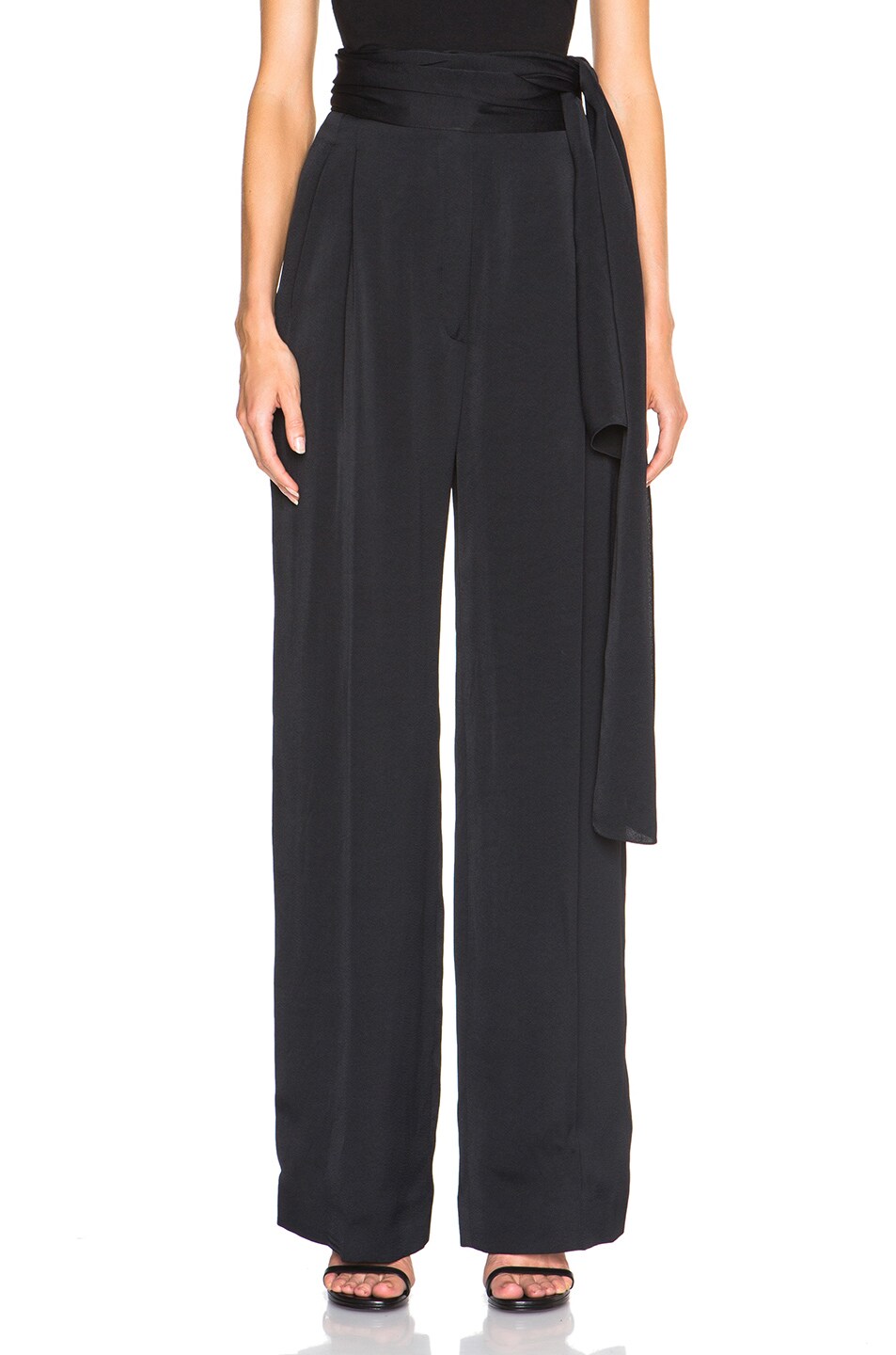 Image 1 of Lanvin Wide Leg Trousers with Tie Waist in Black