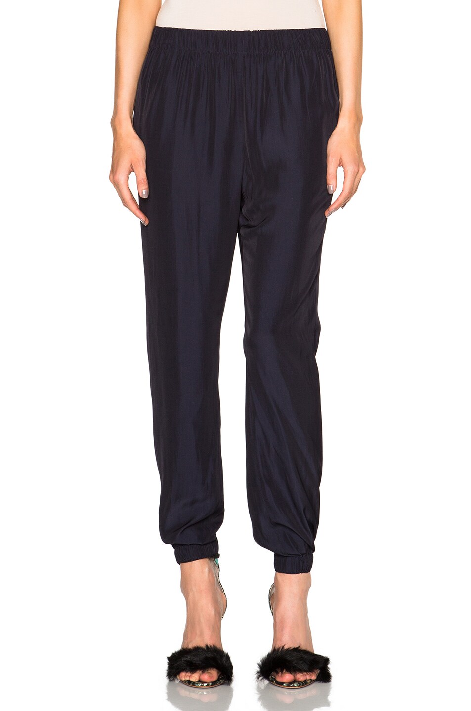 Image 1 of Lanvin Satin Trousers in Midnight Blue