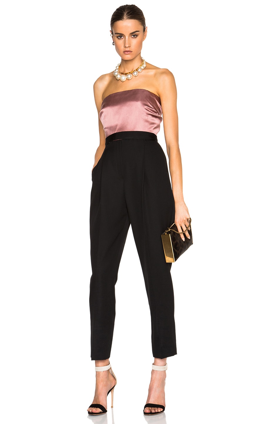 Image 1 of Lanvin Satin Top Strapless Jumpsuit in Black & Pink