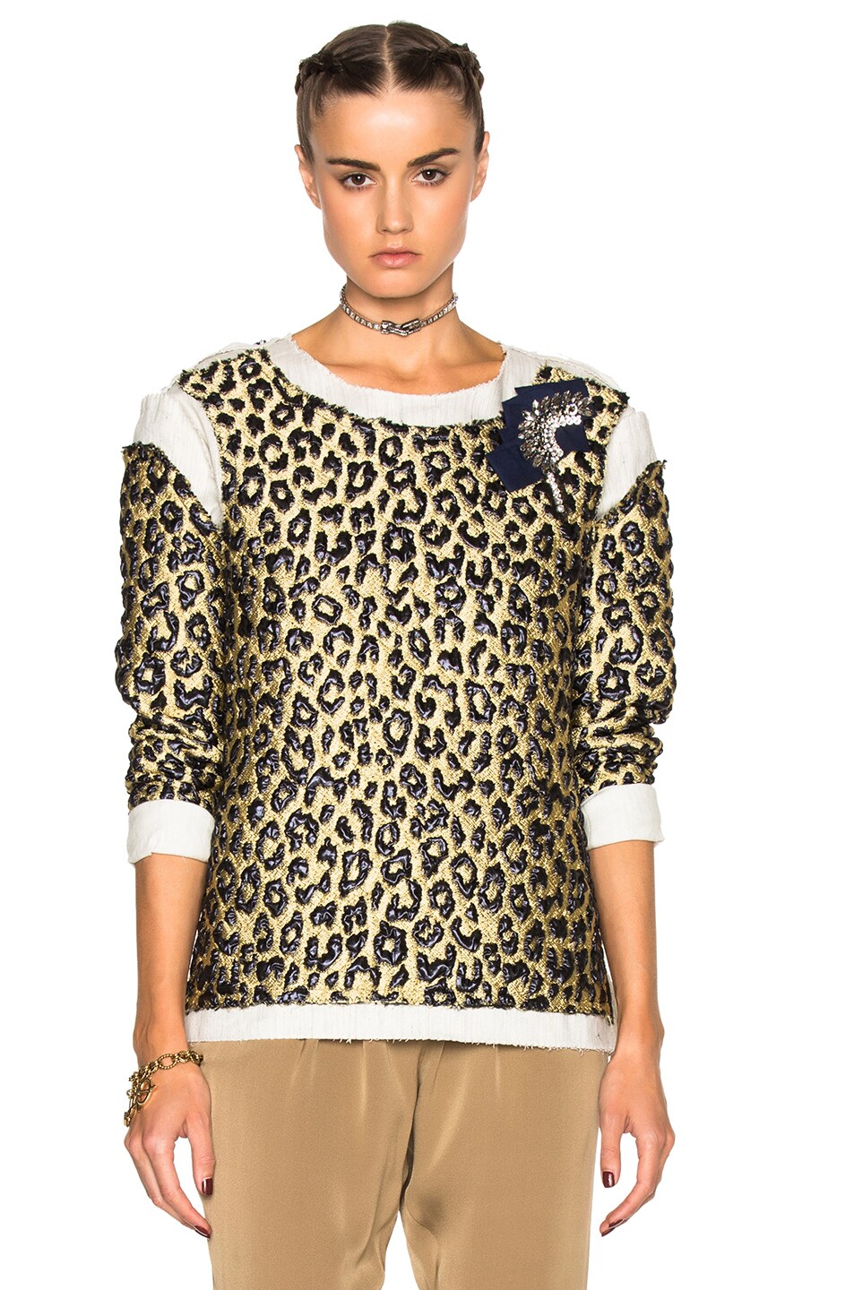 Image 1 of Lanvin Leopard Print Long Sleeve Top in Pale Gold