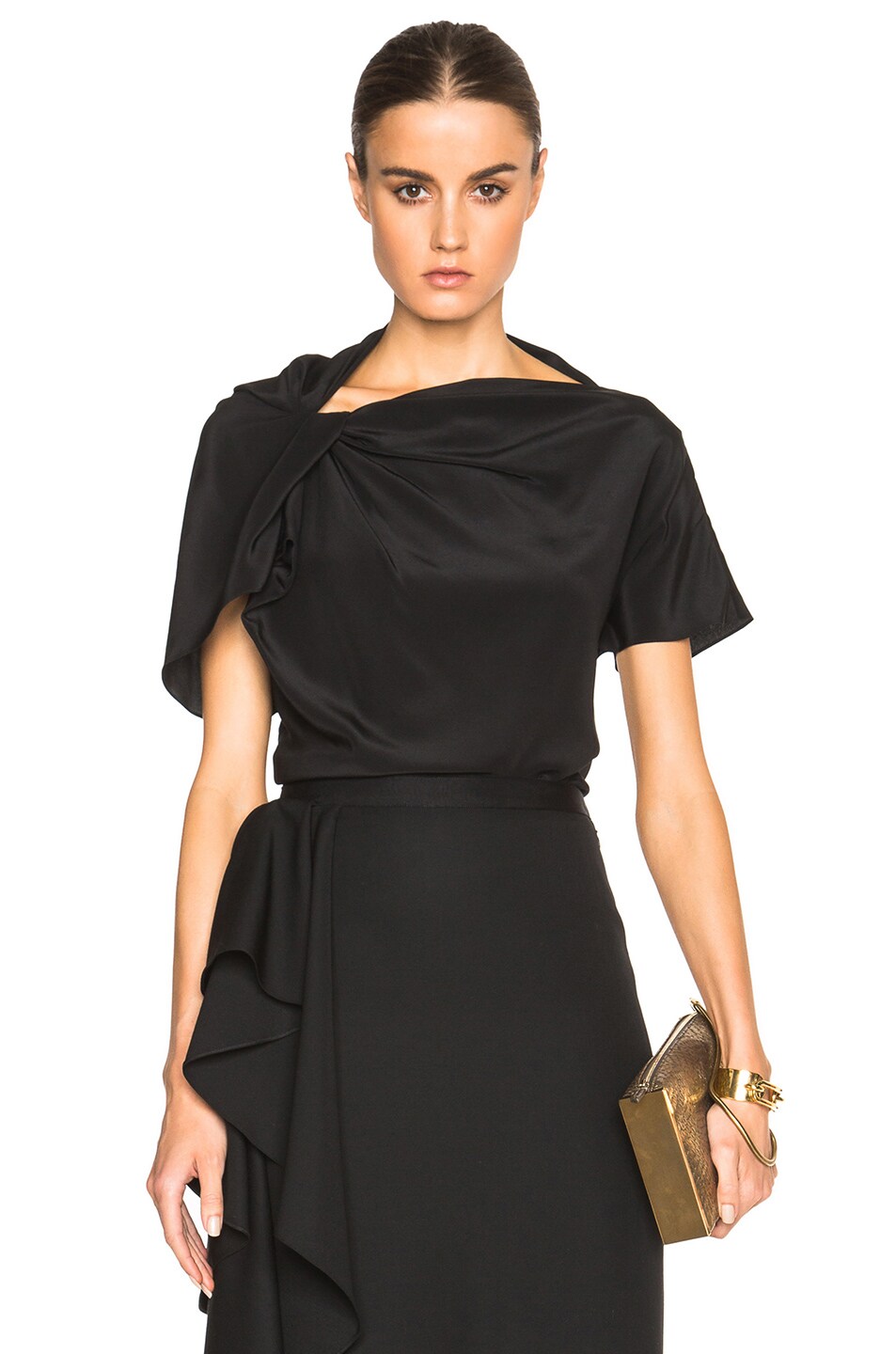 Image 1 of Lanvin Short Sleeve Silk Blouse in Black