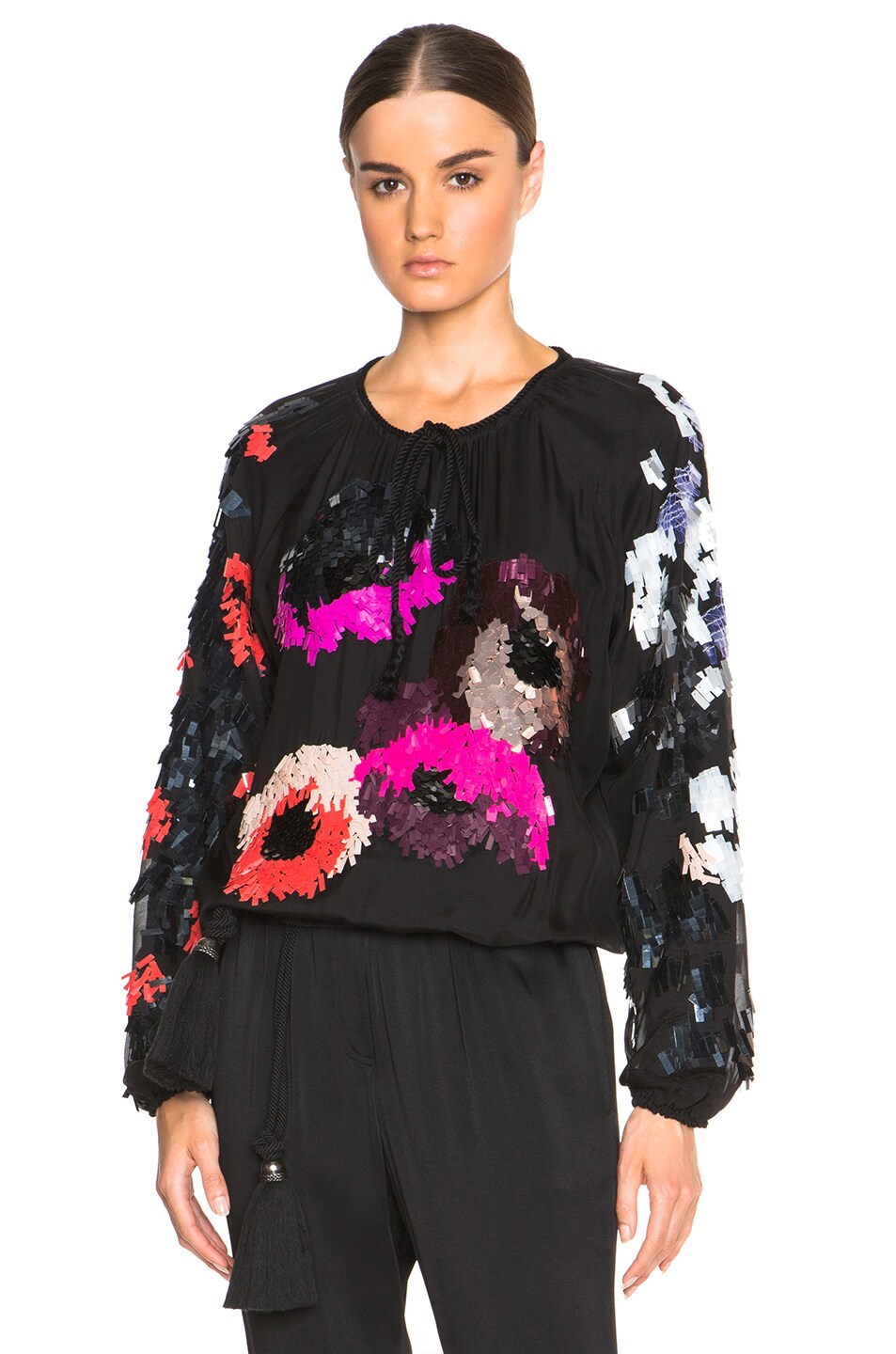 Image 1 of Lanvin Embroidered Jersey Blouse in Black