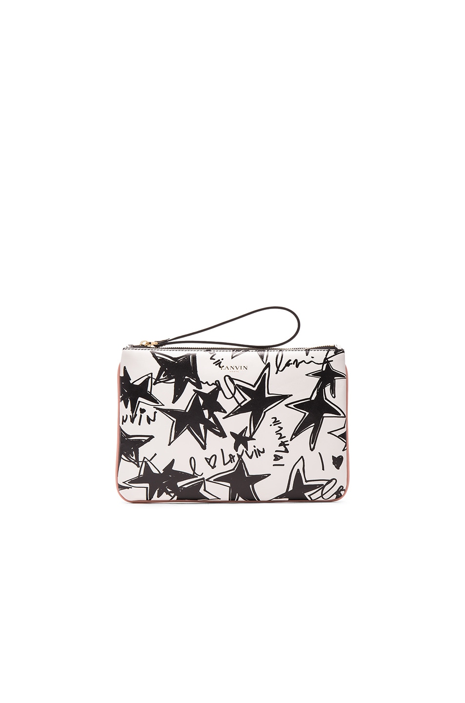 Image 1 of Lanvin Large Stars Print Pouch in Black & White